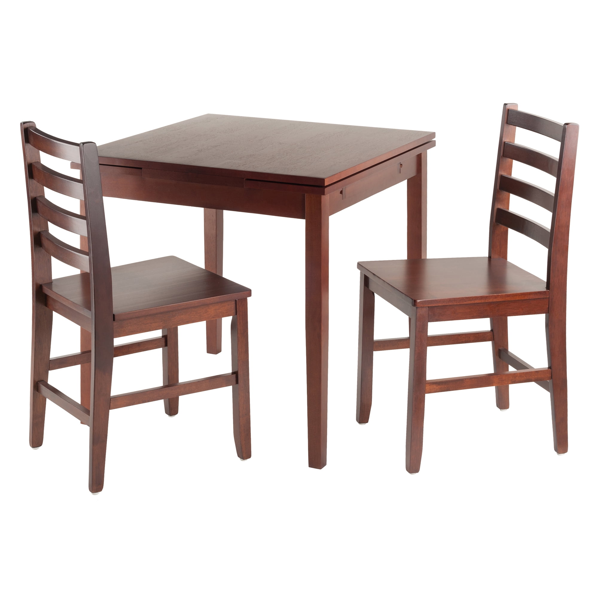 Winsome Wood Pulman 3-Pc Dining Set, Extendable Table & 2 Ladder-back Chairs, Walnut Finish