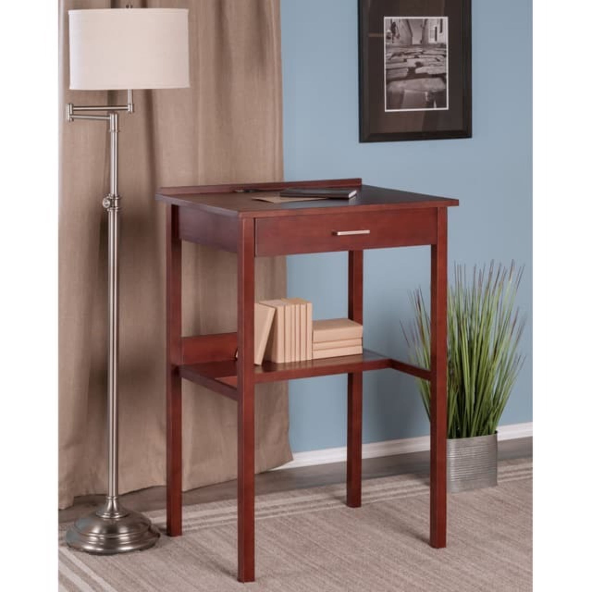 Contemporary Home Living Wooden High Desk with Drawer and Shelf - 41.75" - Walnut Finish