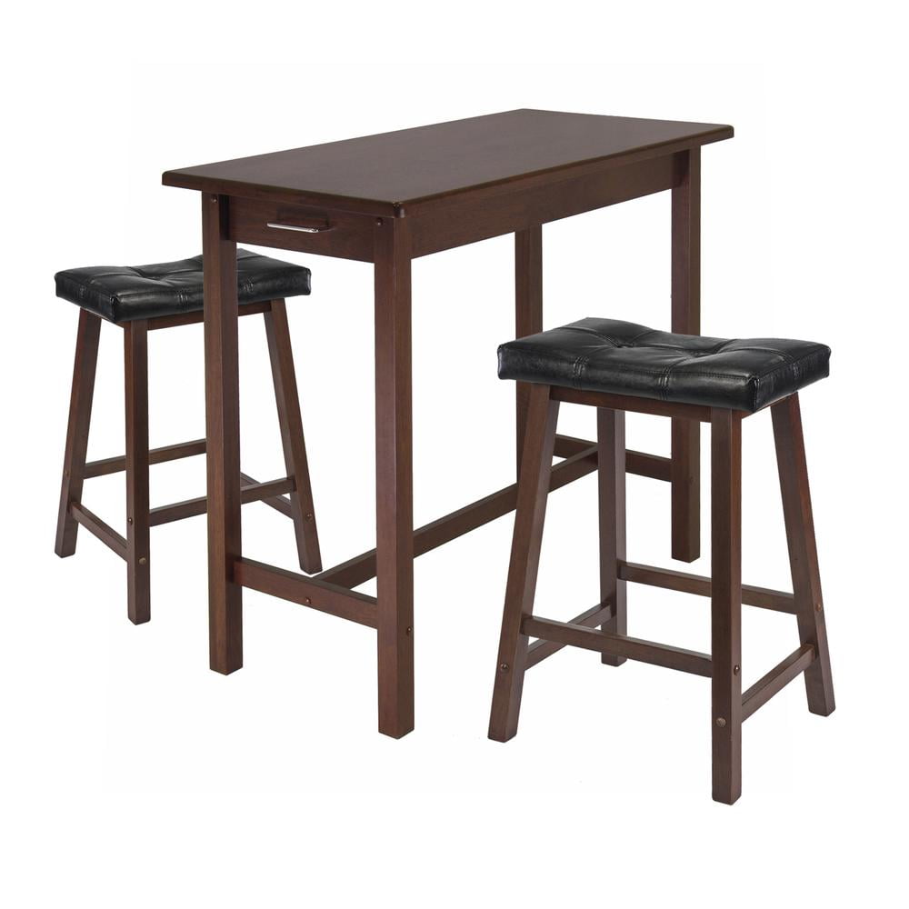 Winsome Wood Sally 3-Pc Breakfast Table with 2 Cushioned Saddle Seat Stools, Walnut & Black
