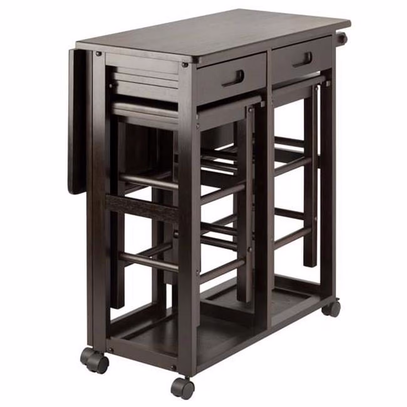 Winsome Suzanne 3-PC Space Saver Set, 2 Tuck-away Stools, Smoke Finish