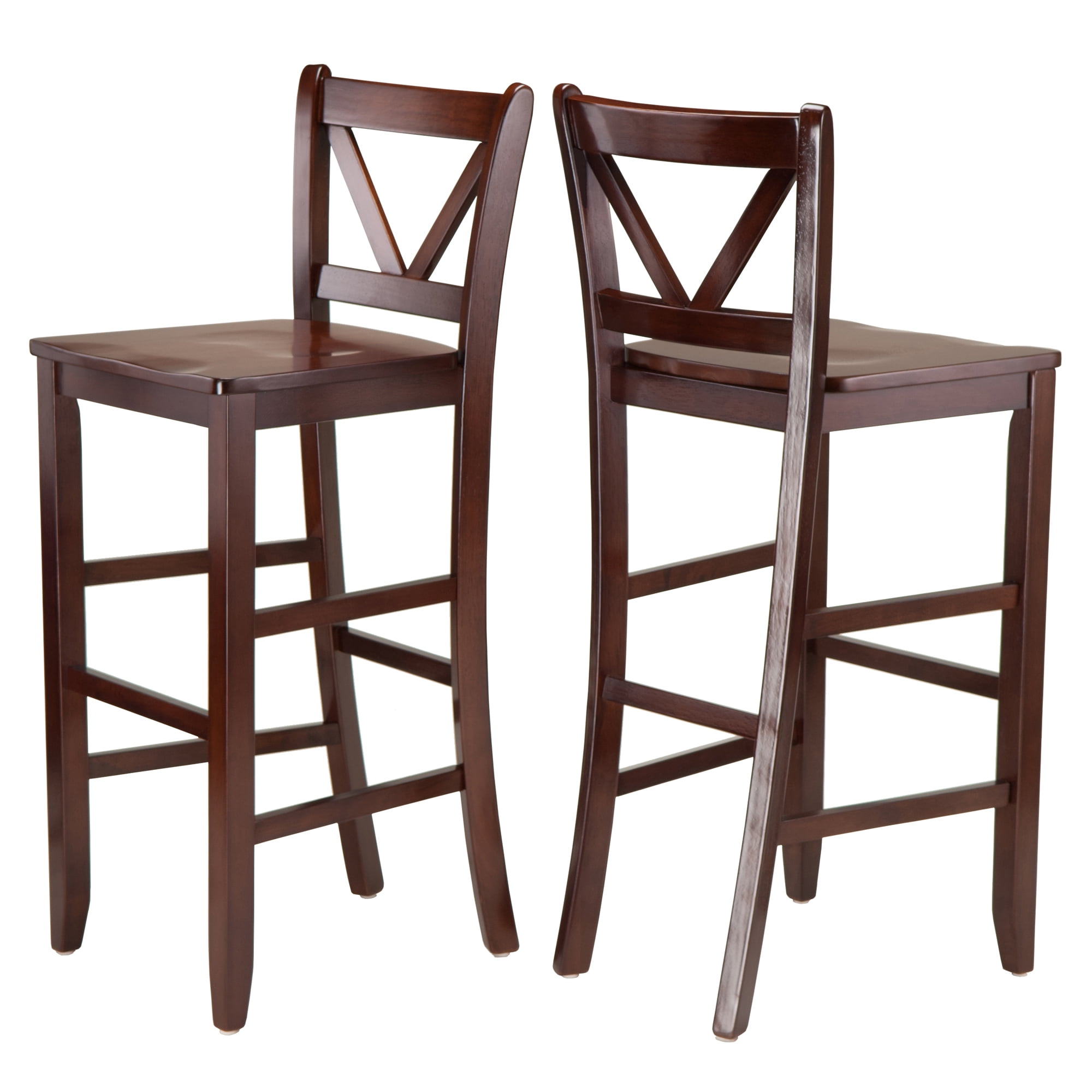 Winsome Wood Victor 30" V-Back Bar Stool, Set of 2, Walnut Finish