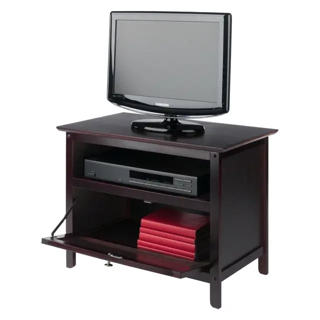 Contemporary Home Living TV Stand with Open Shelf and Cabinet - 25" - Black