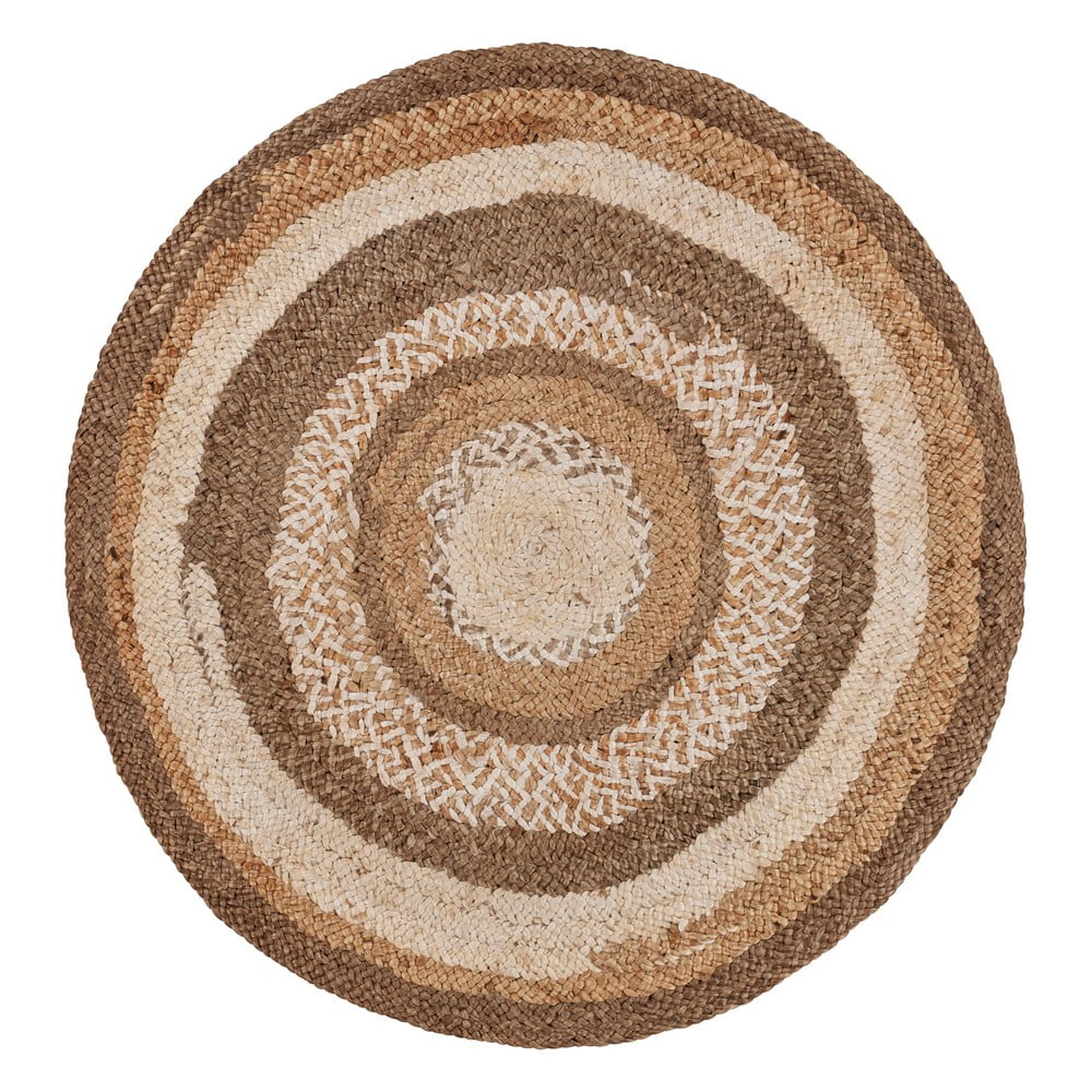 Woven Paths Cora 7'6" Round Brown/Beige Striped Hand-Braided Natural Jute Indoor Area Rug
