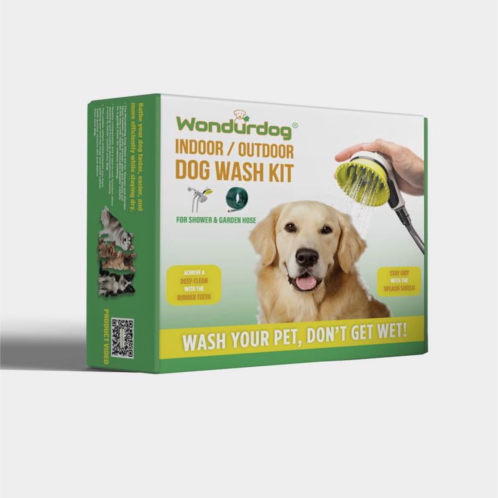 Wondurdog Quality Dog Wash Kit for Shower with Splash Guard Shield and Rubber Grooming Teeth.