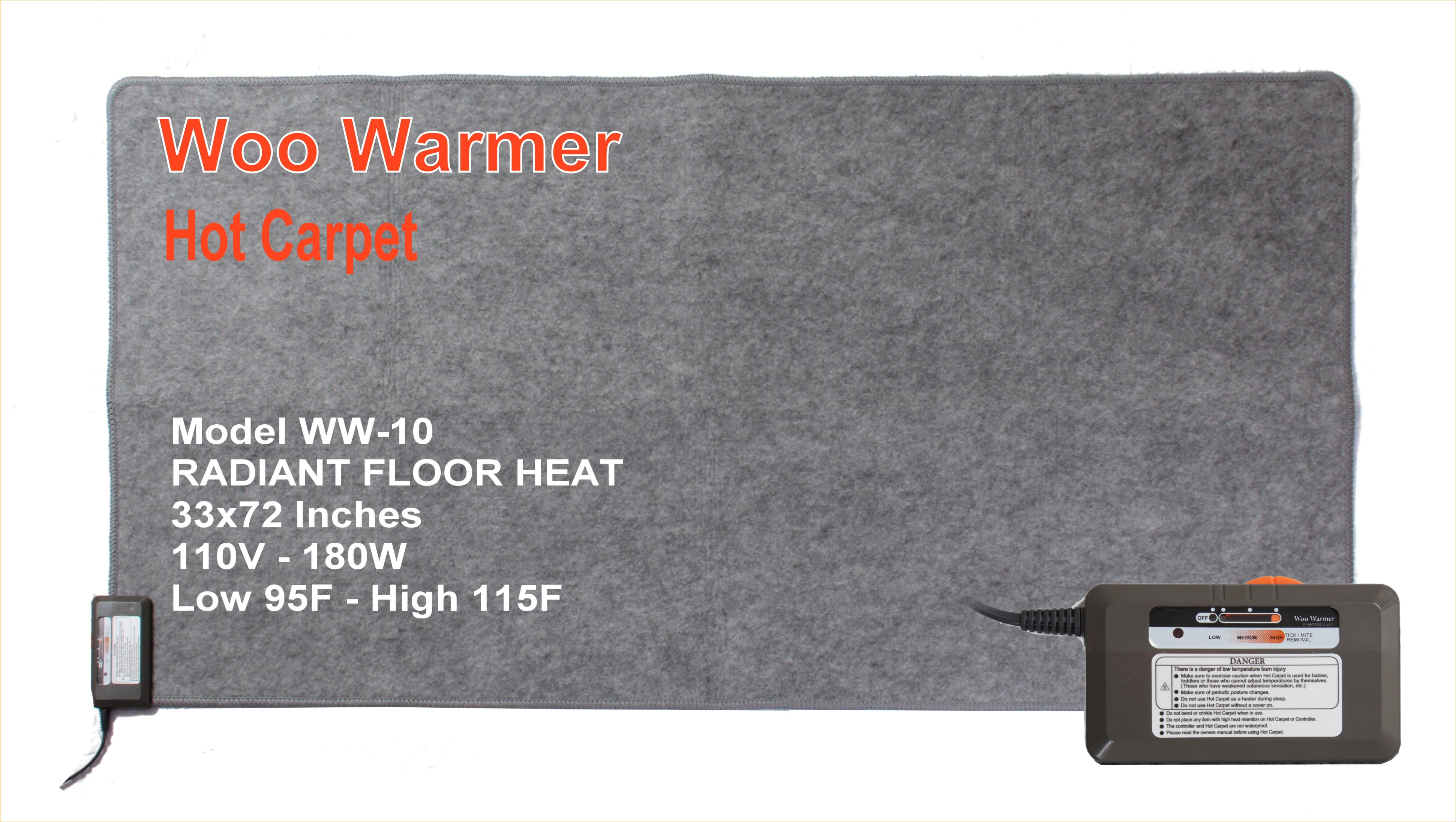 Woo Warmer Hot Carpet Under Rug Floor Heater (180 watt 33" x 72 inches)