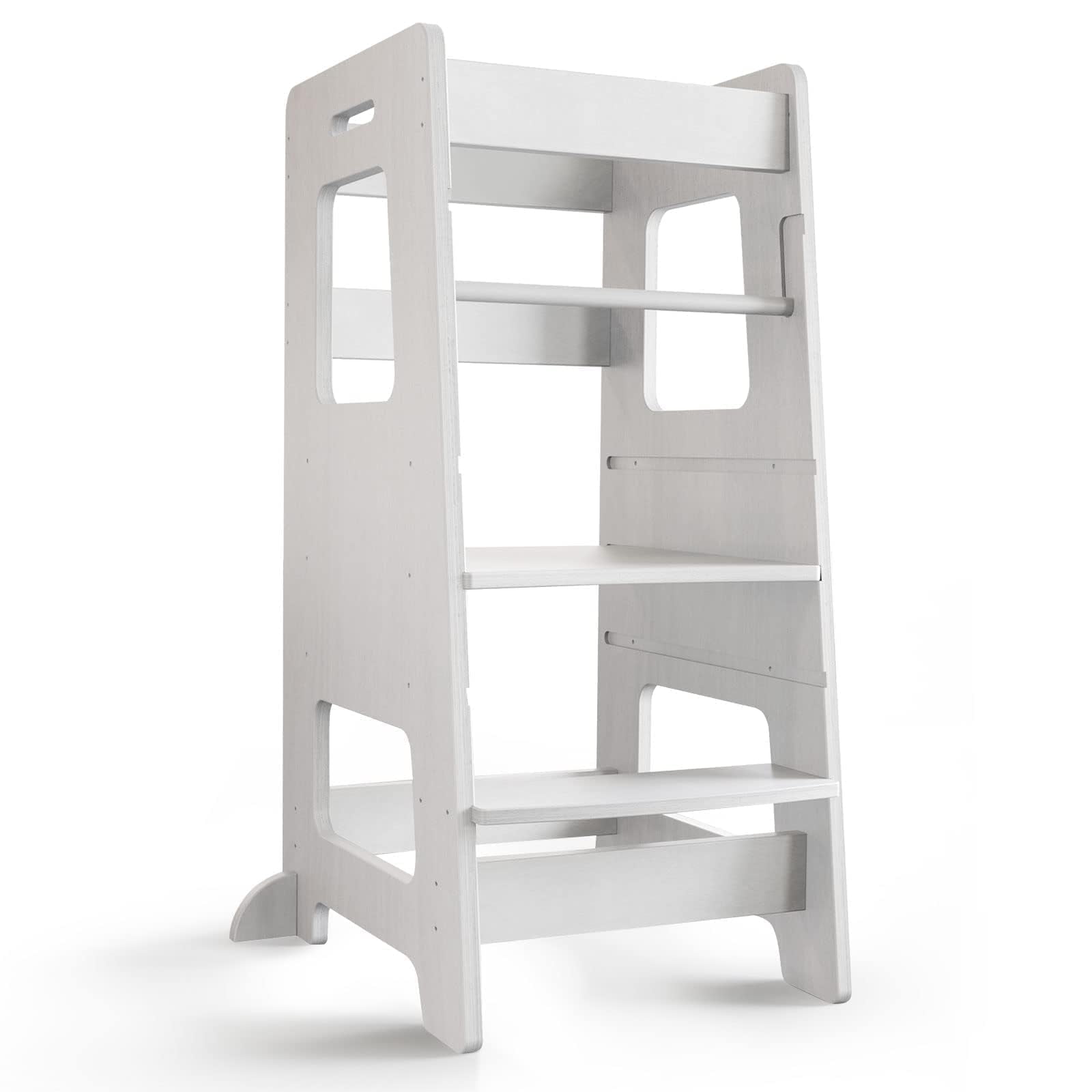 Wood City Height Adjustable Kitchen Step Stool, Wood White