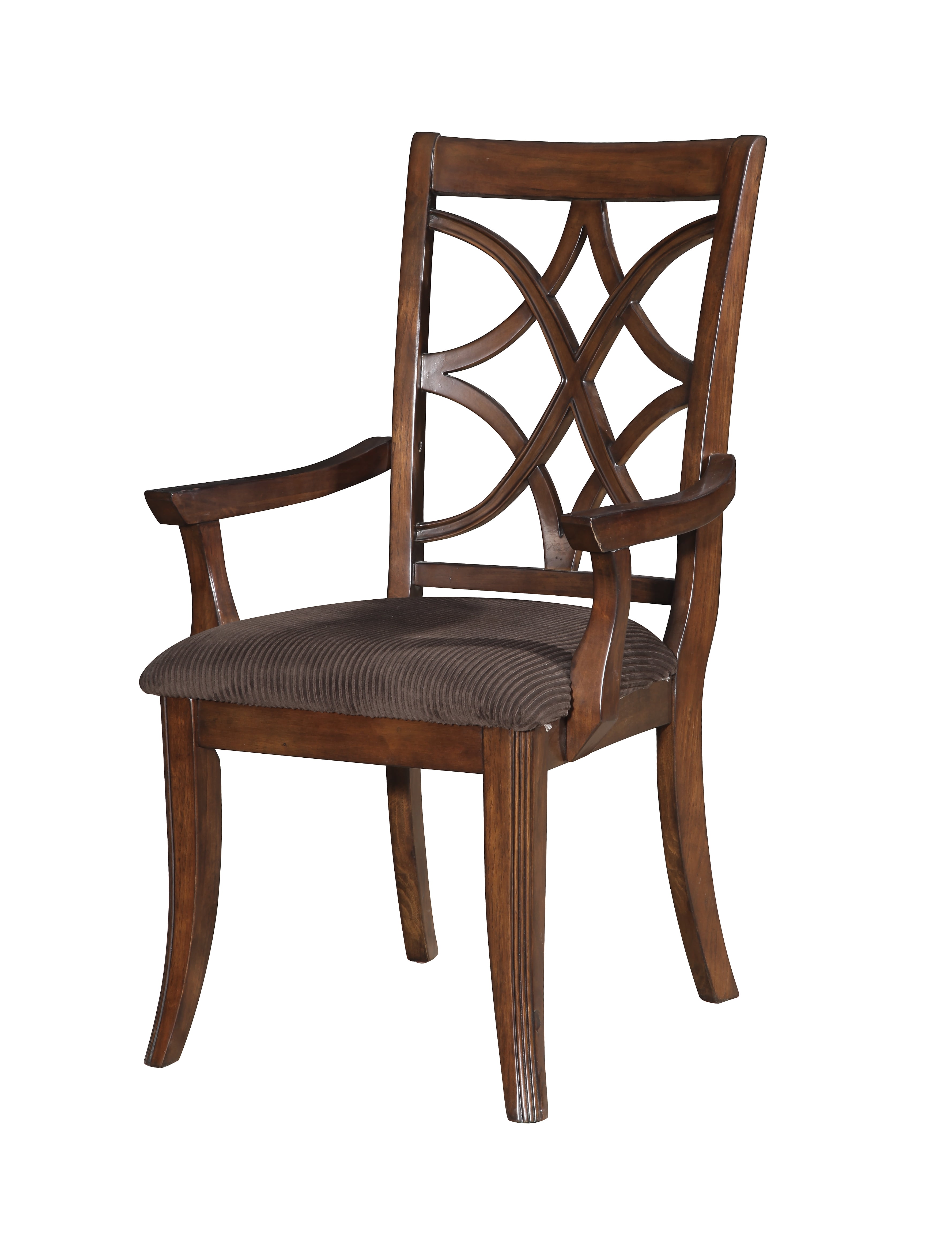 Wooden Arm Chair with Fabric Padded Seat and Lattice Design Backrest Brown Set of Two - Saltoro Sherpi
