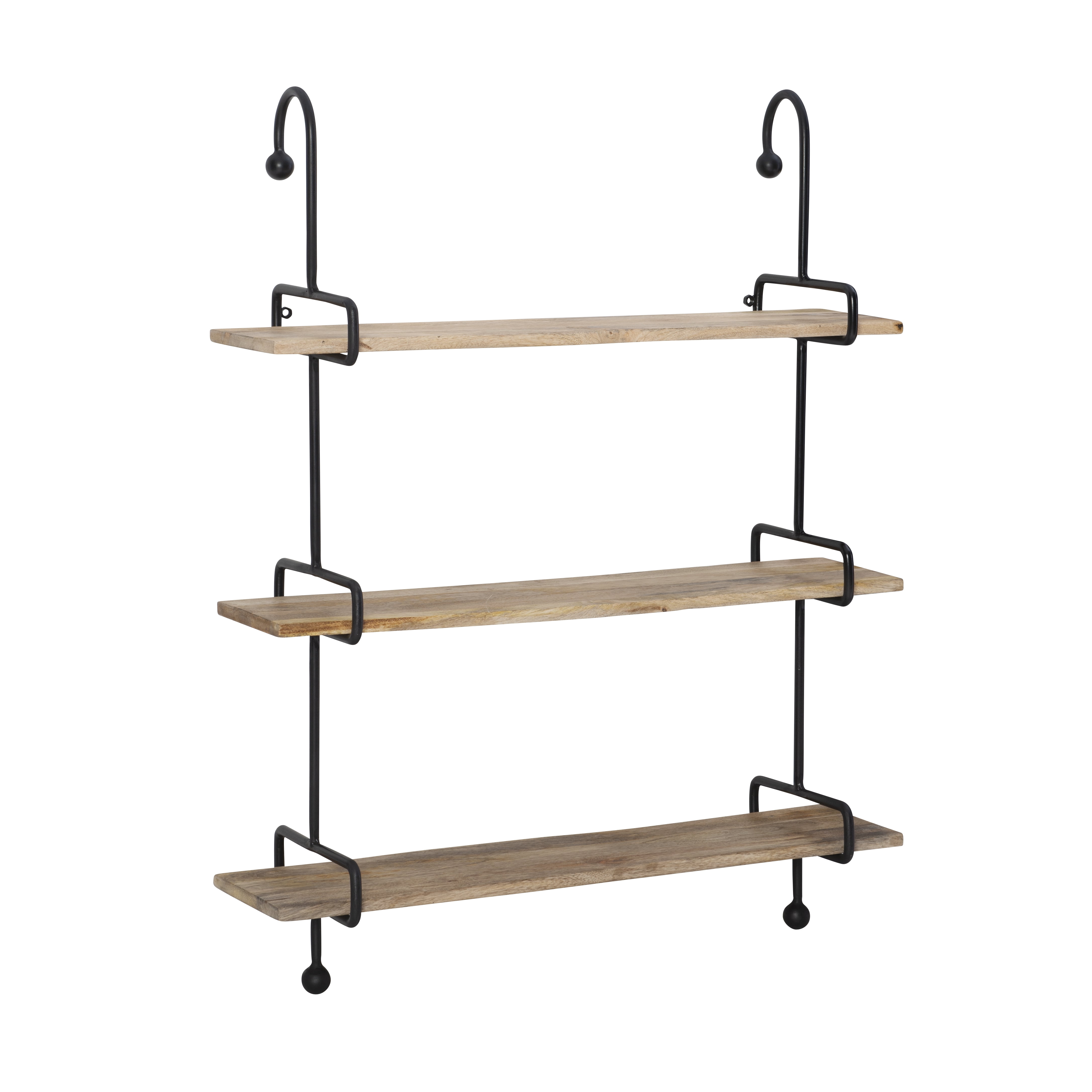 Wrenn 3-Tier Wall Shelves, Black Metal with Natural Mango Wood
