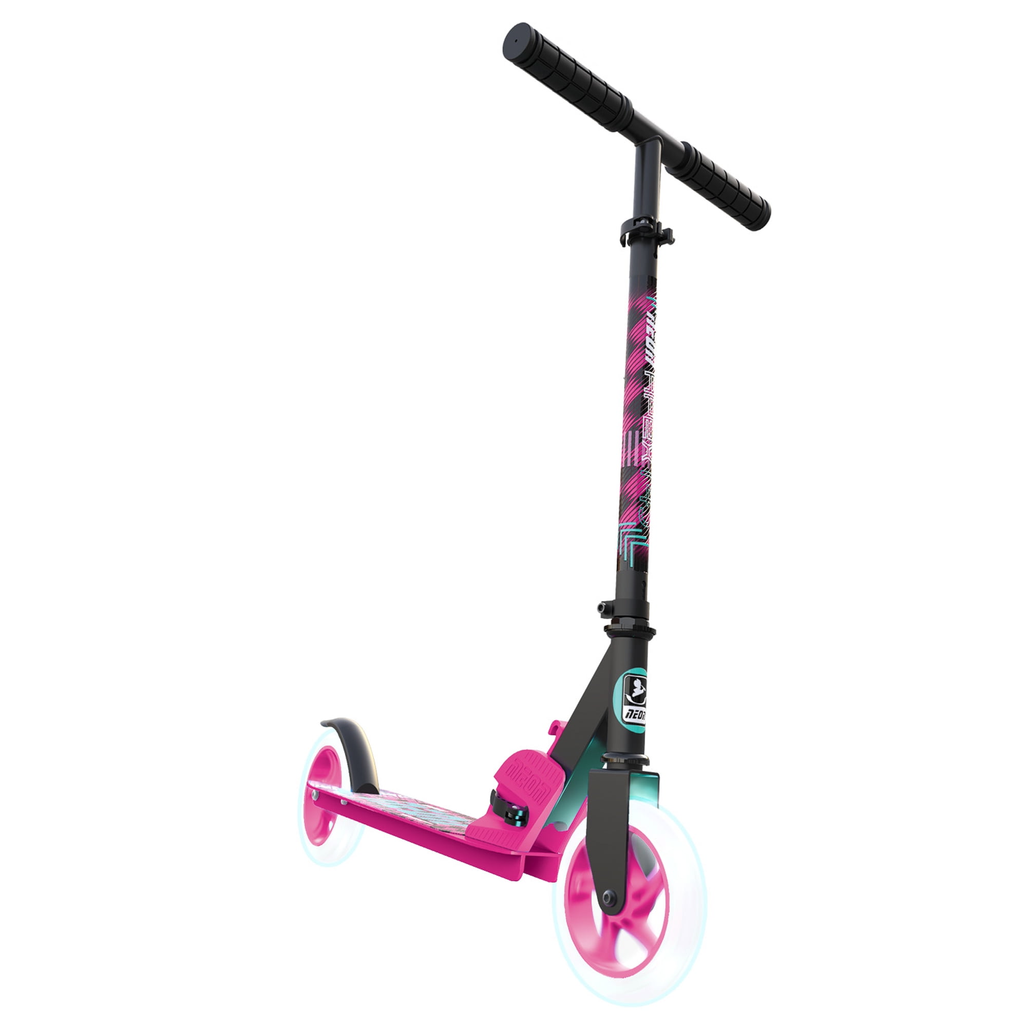 Yvolution Neon Kids Folding Kick Scooter Apex 145 - Pink, Boys & Girls Light up Wheels