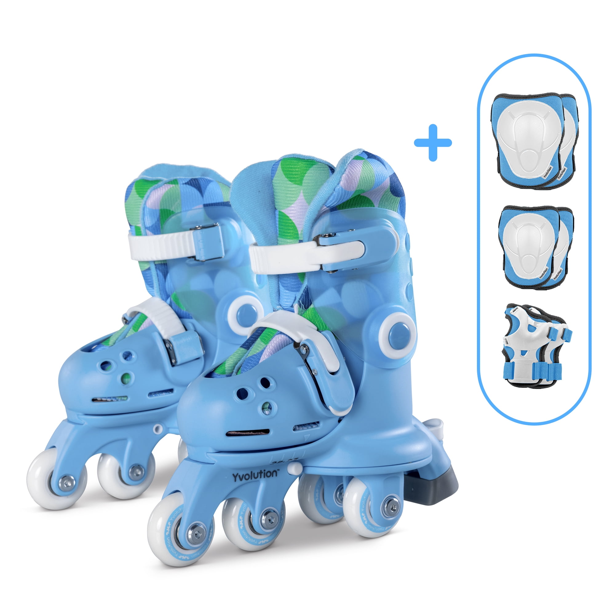 Yvolution Twista Skates and Safety Pads, 7J-11J US, One Pair, Blue, Kids, Unisex