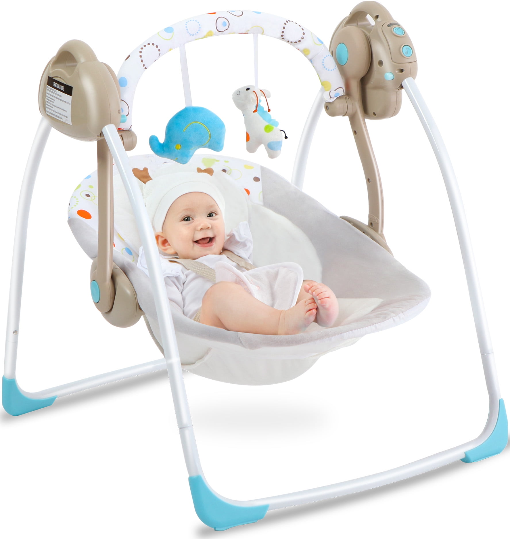 Yadala Baby Swing, Foldable Baby Swing for Infants with Adaptable Speeds, Music, 0-9 Months, Khaki