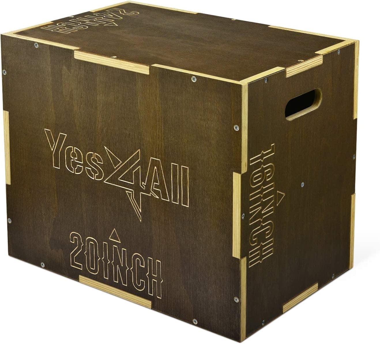 Yes4All Wooden Plyo Box for Crossfit, HIIT Workout - Vintage - Moss Brown - 24 x 20 x 16