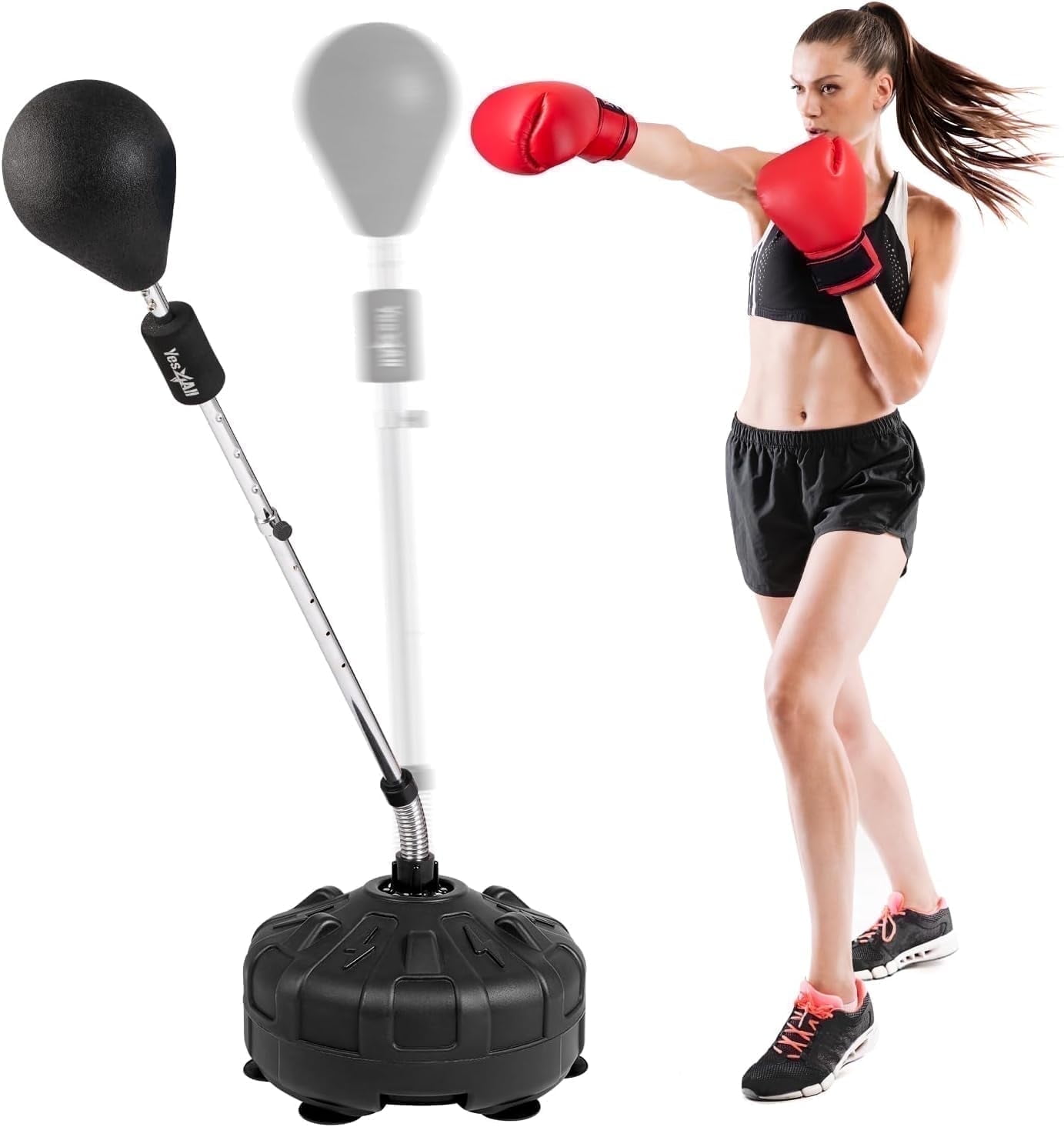 Yes4All Adjustable Height Punching Bag with Stand, 55-62.2 Inches, 12.35 lb, Black