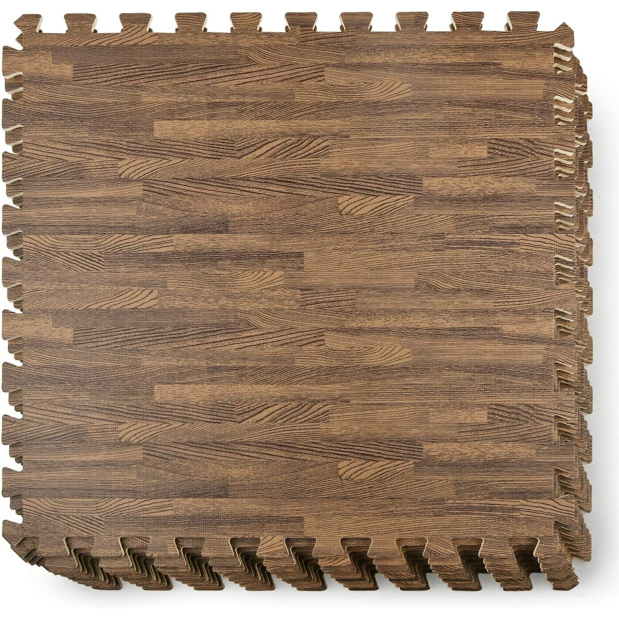 Yes4All 12 pcs Interlocking Exercise Foam Mats, Cover 48 sqft, 3/8 inch, Oak Wood Dark Color