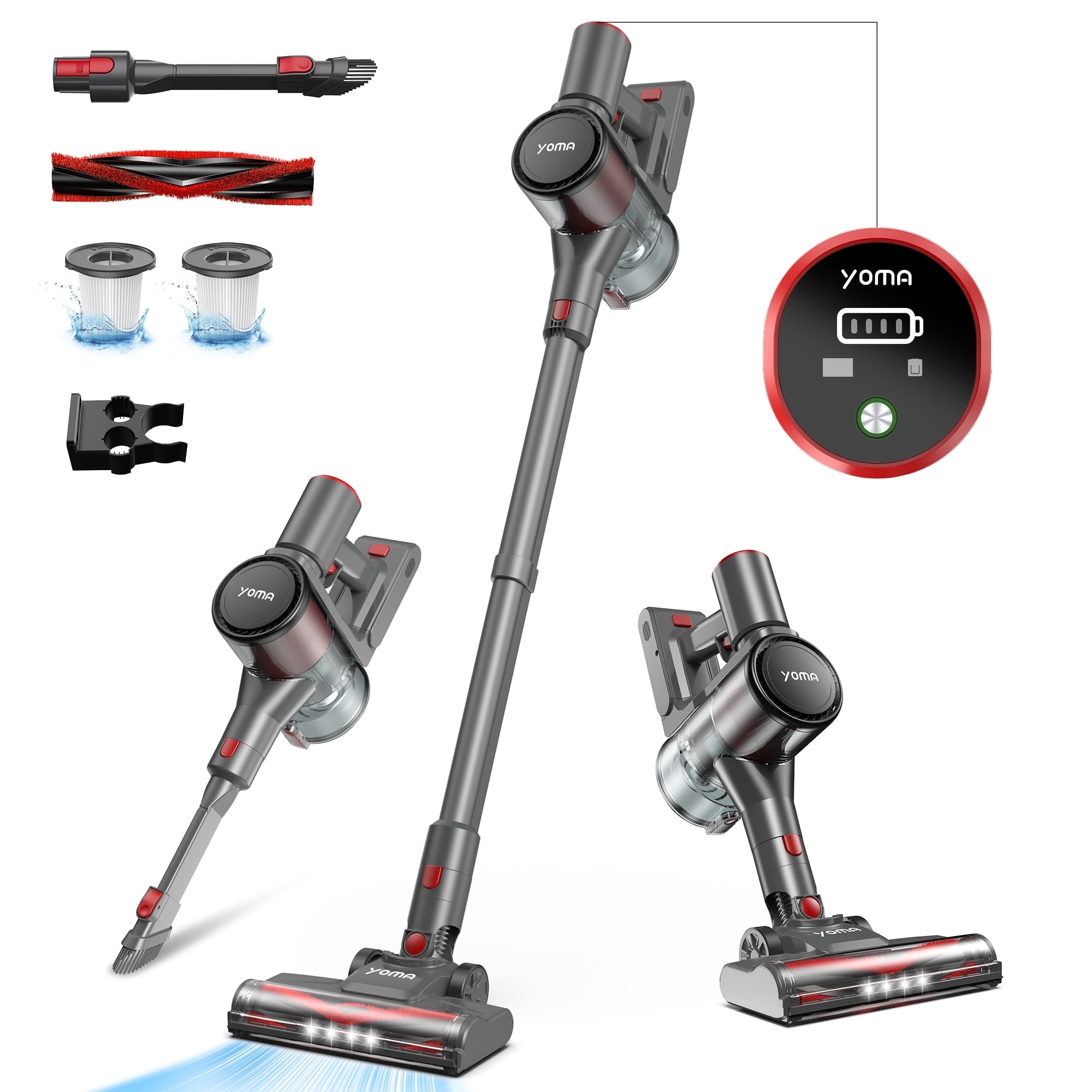 YOMA S18 Cordless Vacuum Cleaner, 6 in 1 Lightweight Stick Vacuum with Detachable Battery, 26Kpa Powerful Suction Vacuum Cleaner for Home Carpet Hardfloor Pet Hair