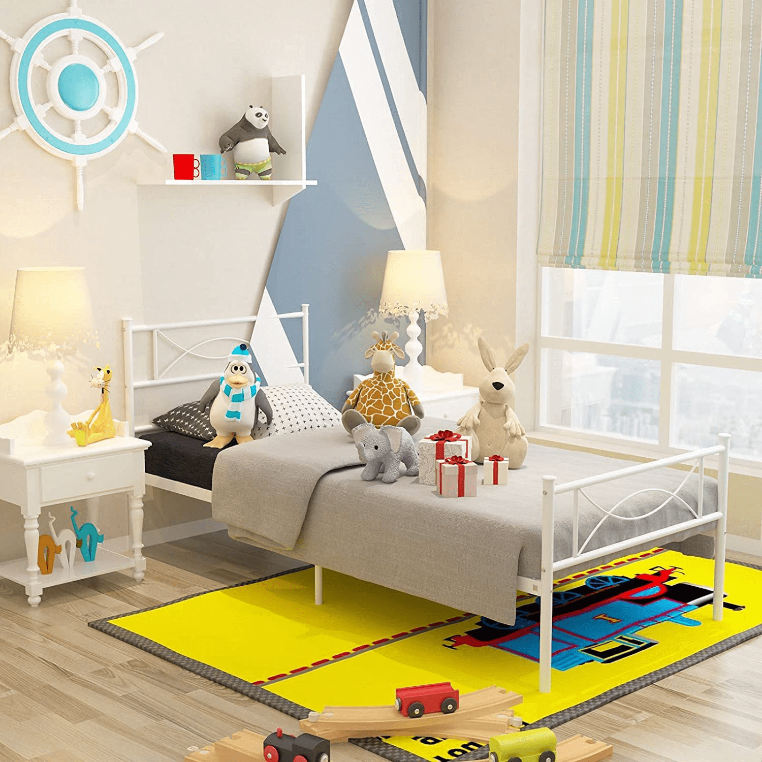 Yoneston Easy Set-up Twin Metal Bed Frame Platform Bed No Box Spring with Headboard Footboard