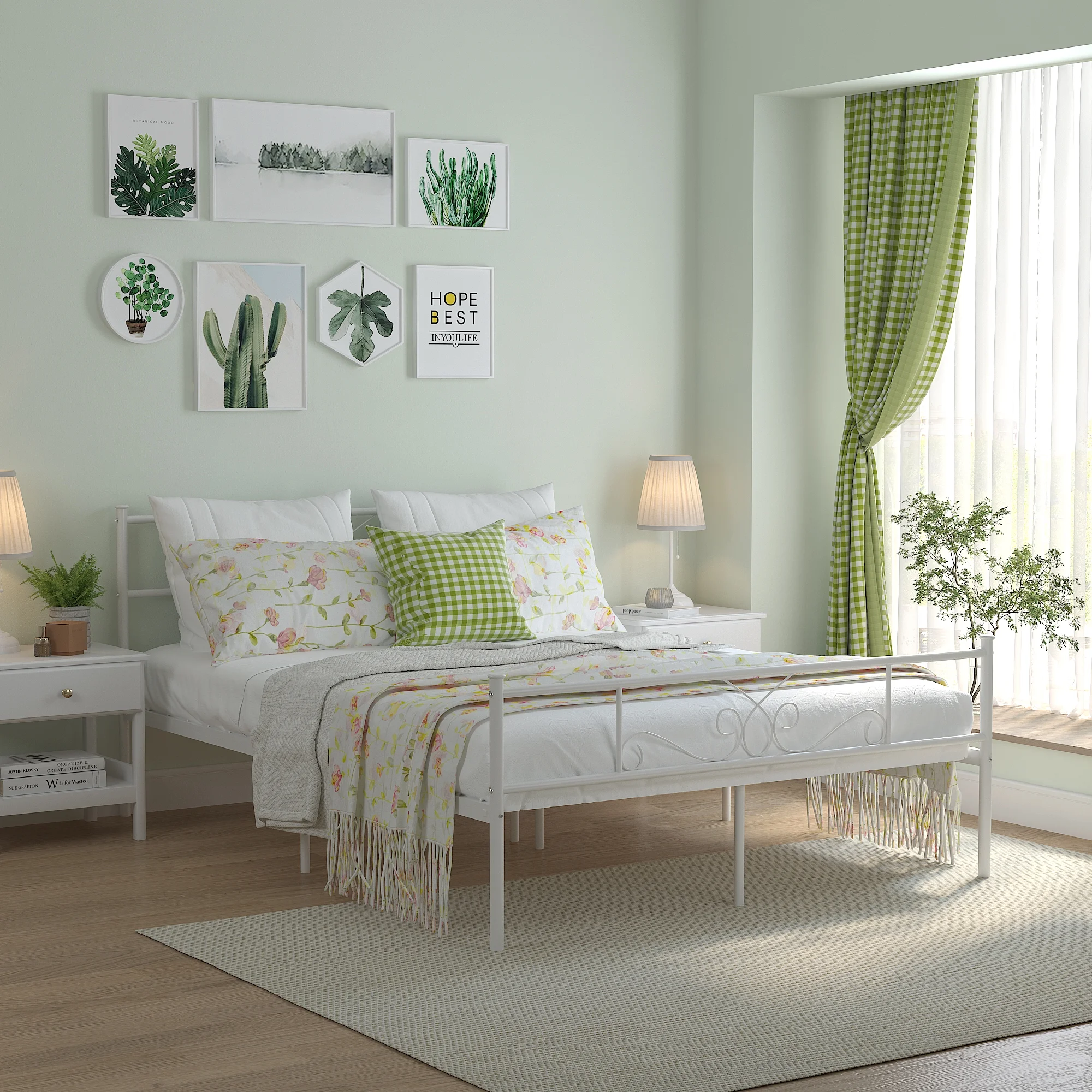 Yoneston Queen Size Metal Bed Frame Bedroom Platform Bed with Headboard