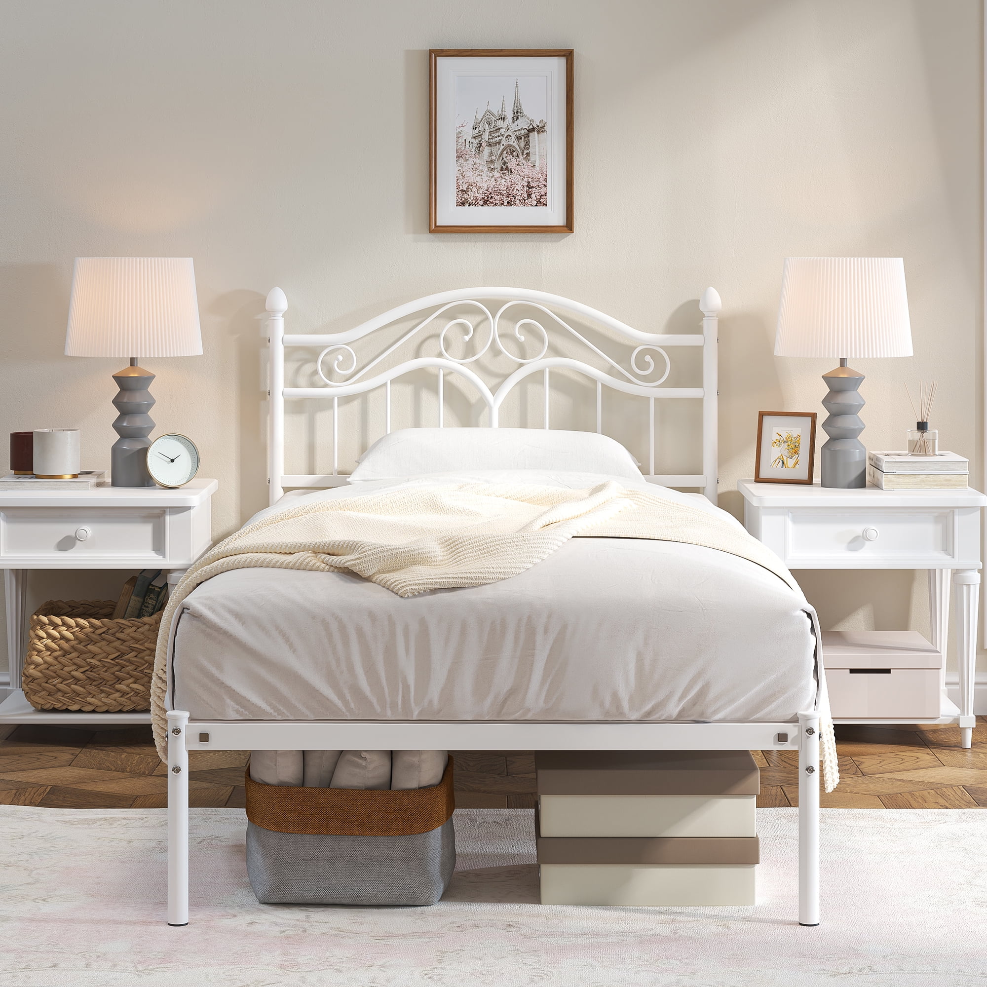 Yoneston Vintage Headboard Kids Standard Metal Bed Frames, Twin Size