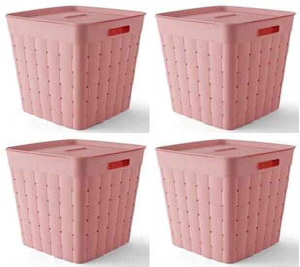 Your Zone Large Wide Weave Stacking Bin, Pink, 4/Case