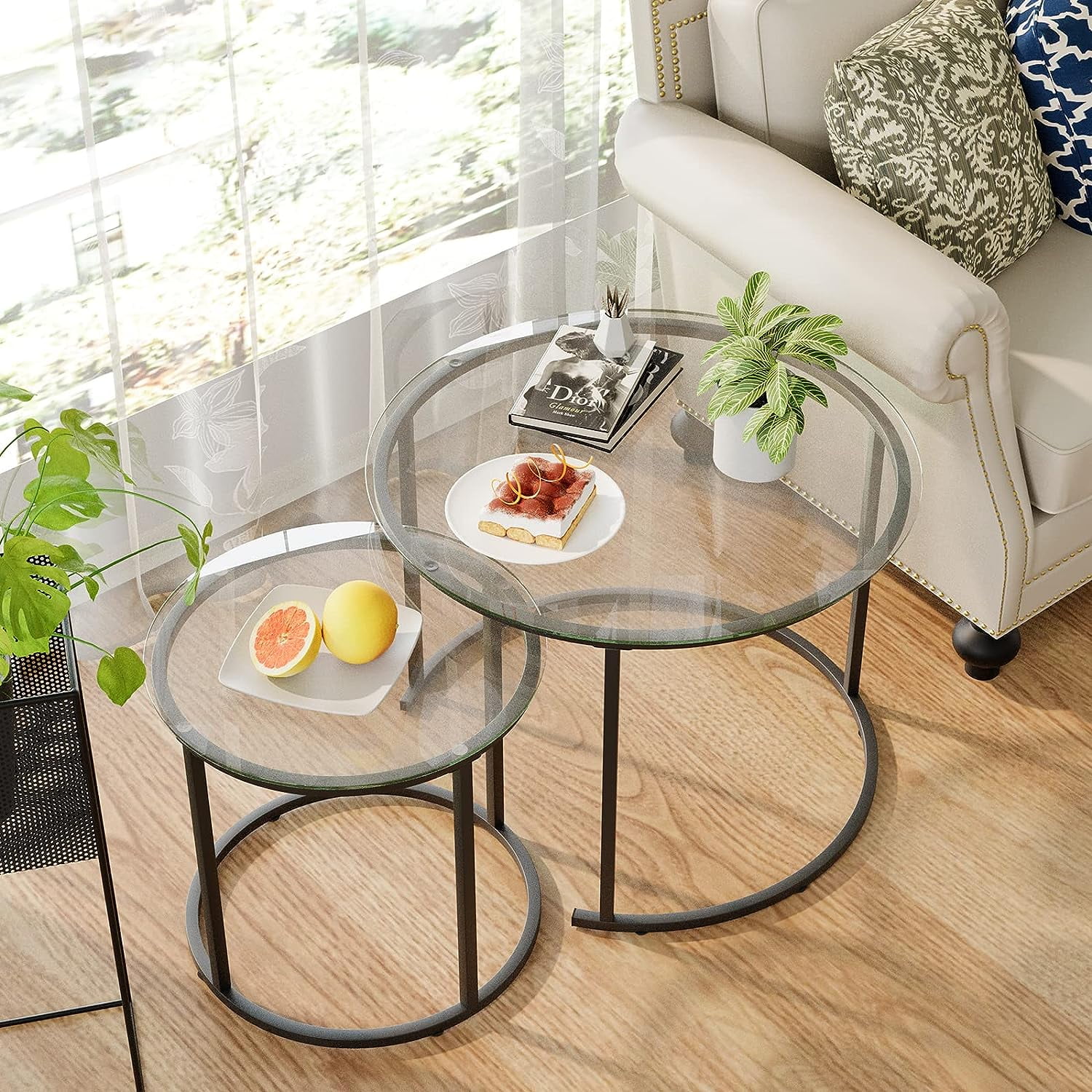 Aboxoo Modern Nesting 2 Pieces Coffee Table Set, Black
