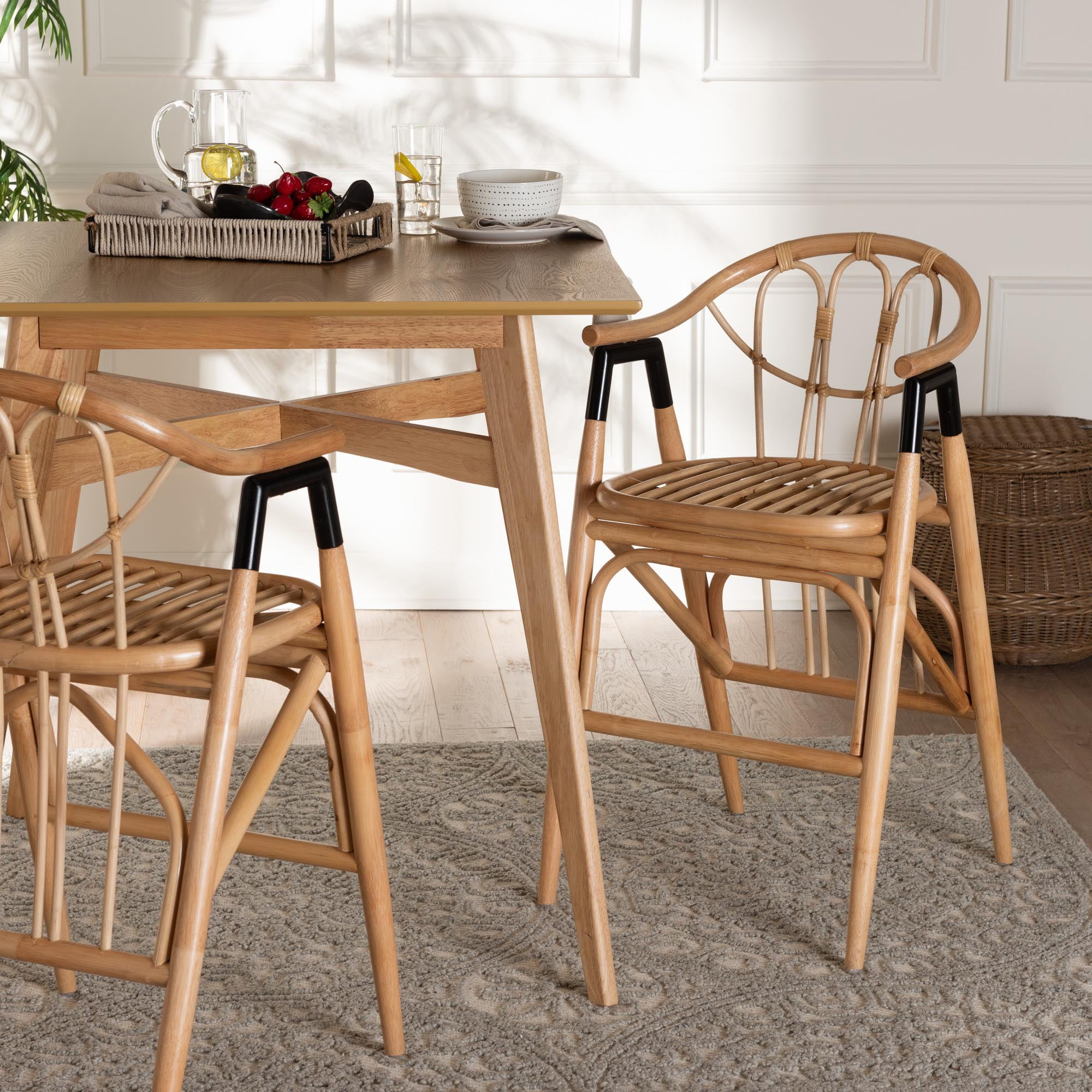 bali & pari Cyntia Modern Bohemian Natural Brown Rattan Counter Stool