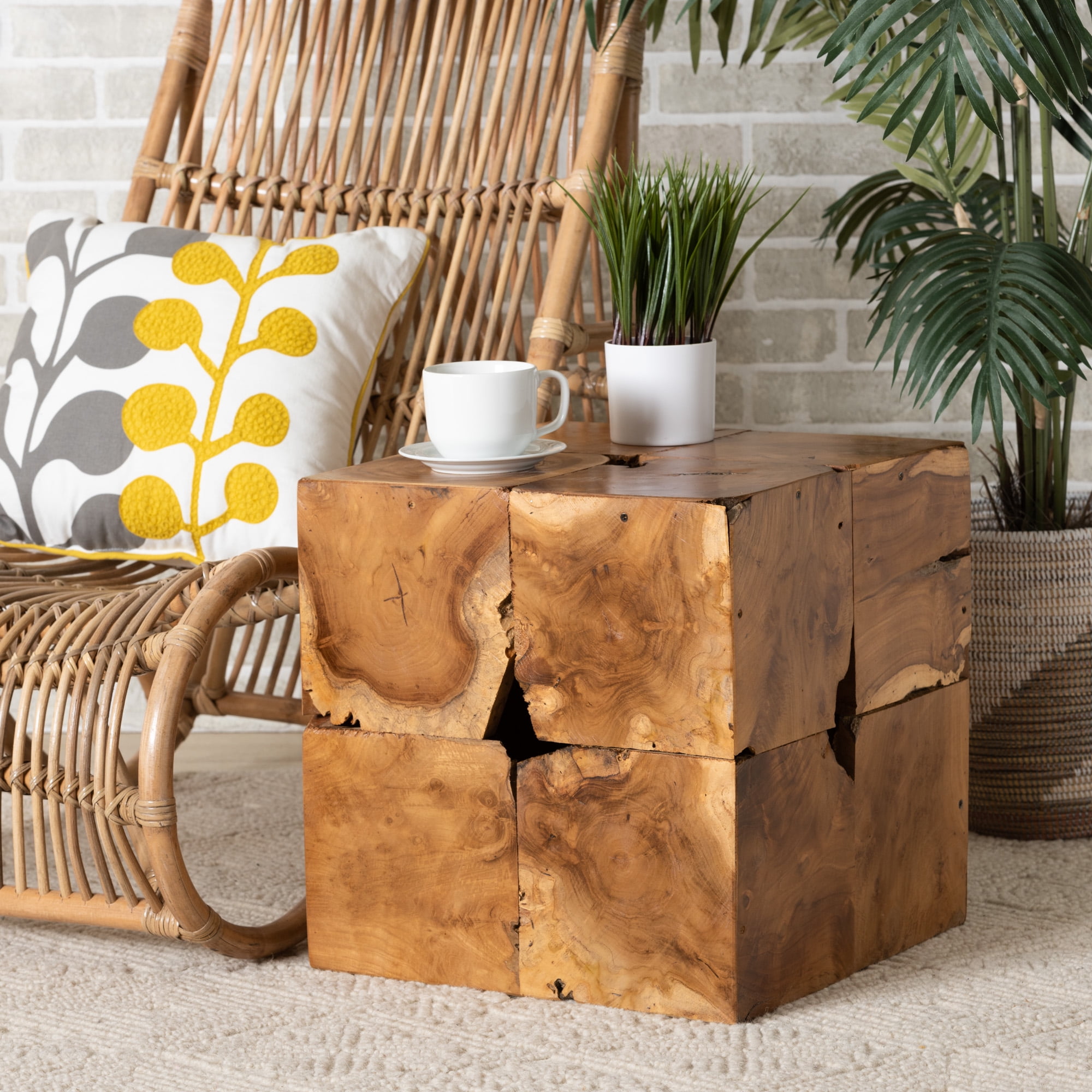 bali & pari Eldora Teak Root Rustic End Table, Natural Brown