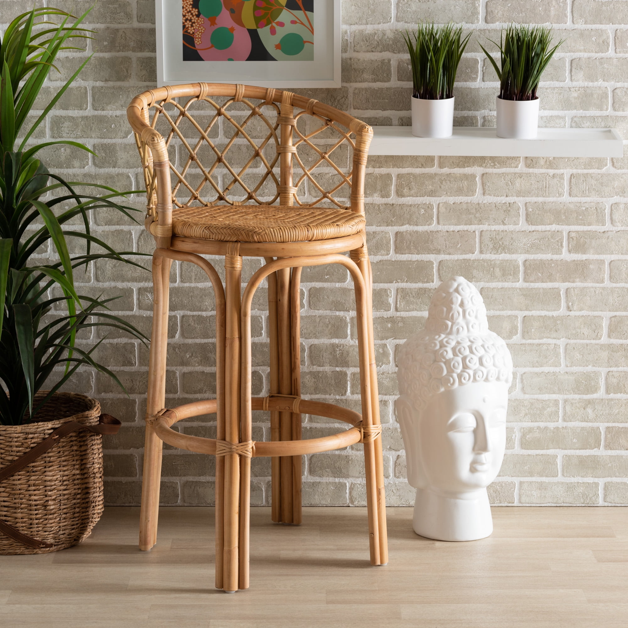 bali & pari Orchard Rattan BOHO Bar Stool, Natural Brown