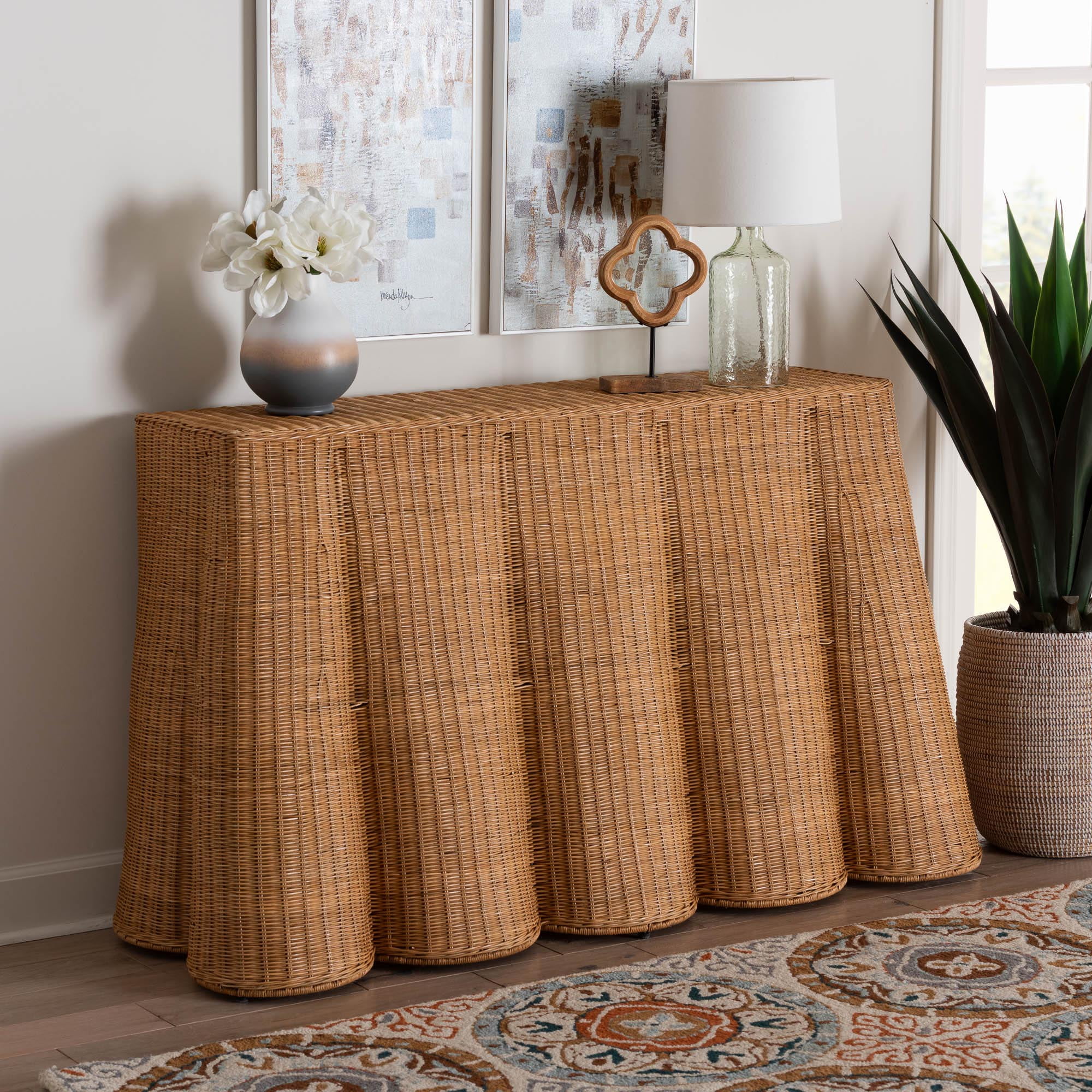 bali & pari Palm Boho Console Table, Natural Rattan, Honey
