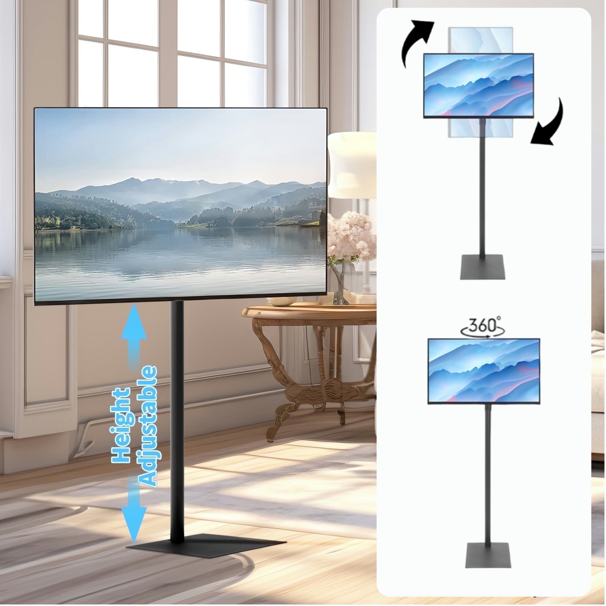 bimiti Universal Floor TV Stand with Swivel Mount, Height Adjustable Television Stand for 13-42" TVs, Black