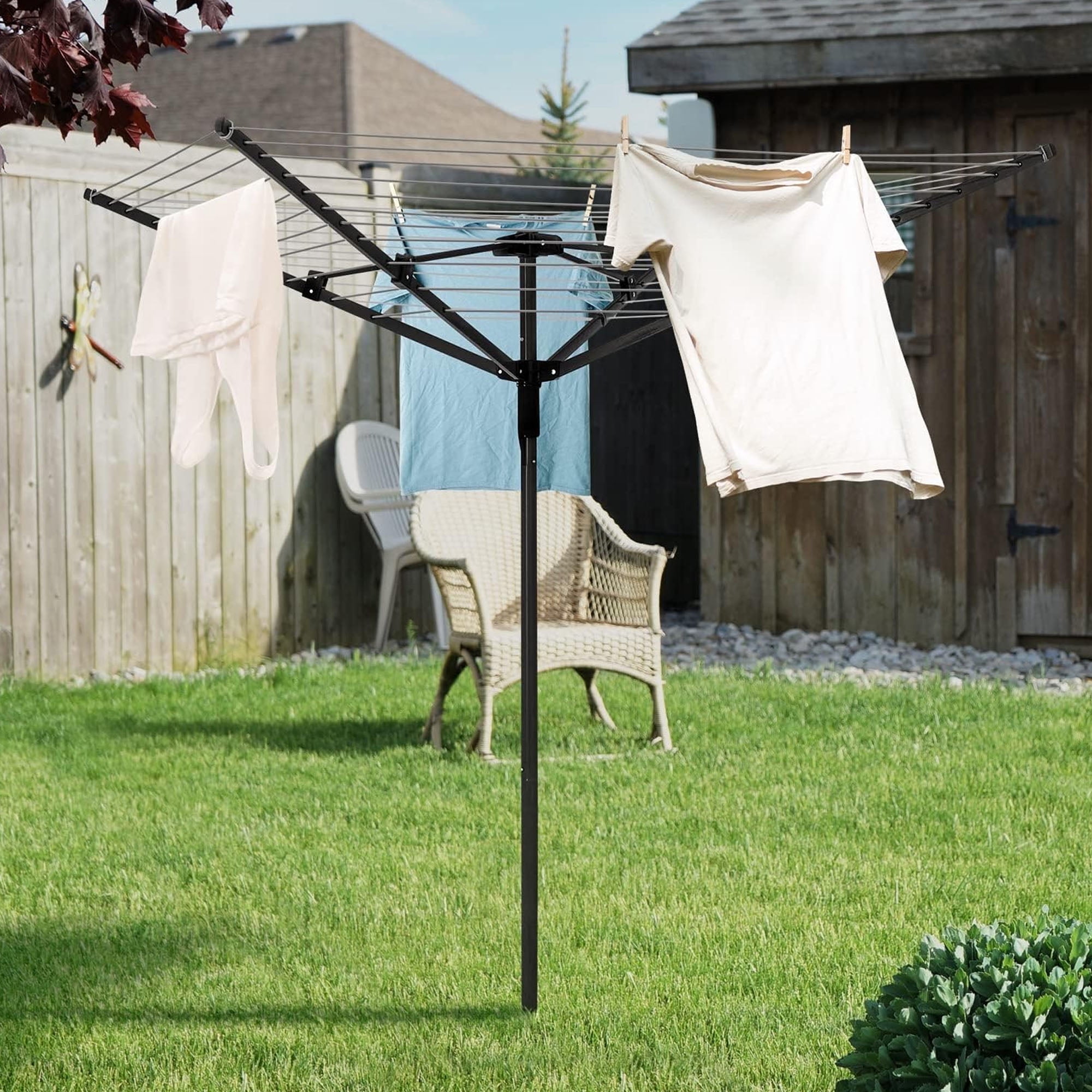 bimiti Outdoor Umbrella Clothes Dryer with 4-Aluminum Arms, Rotary Umbrella Drying Rack Adjustable Height 165 ft. Clothesline