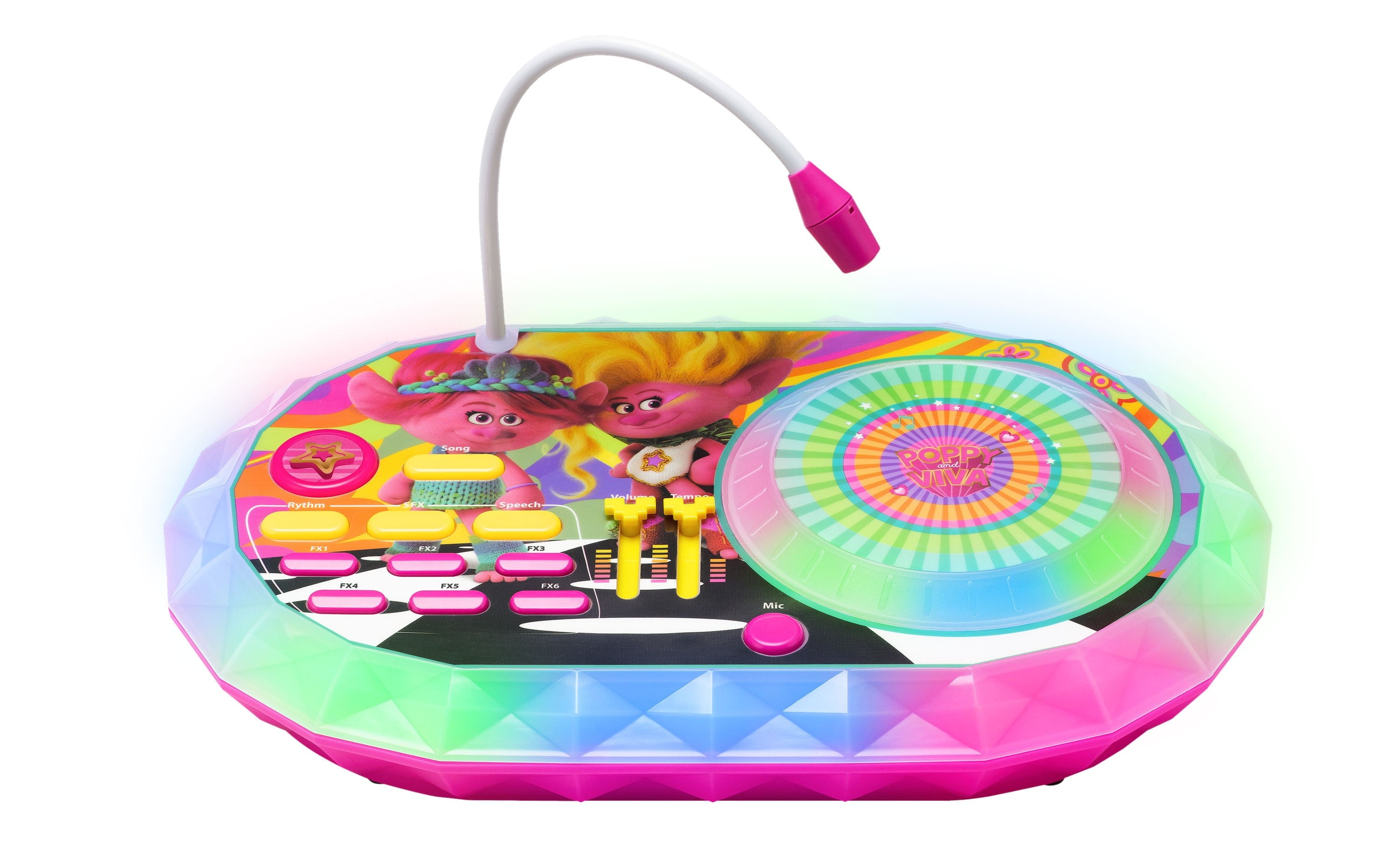 eKids Trolls Band Together DJ Party Mixer Turntable Toy with Built in Microphone for Kids, for Fans of Trolls Toys for Girls
