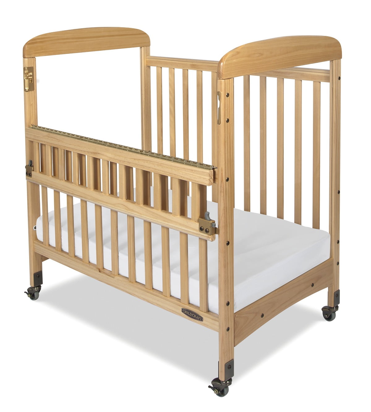 Child Craft Avery SafeAccess Compact Portable Crib with 3- lnch Mattress, ClearView Panels, Natural