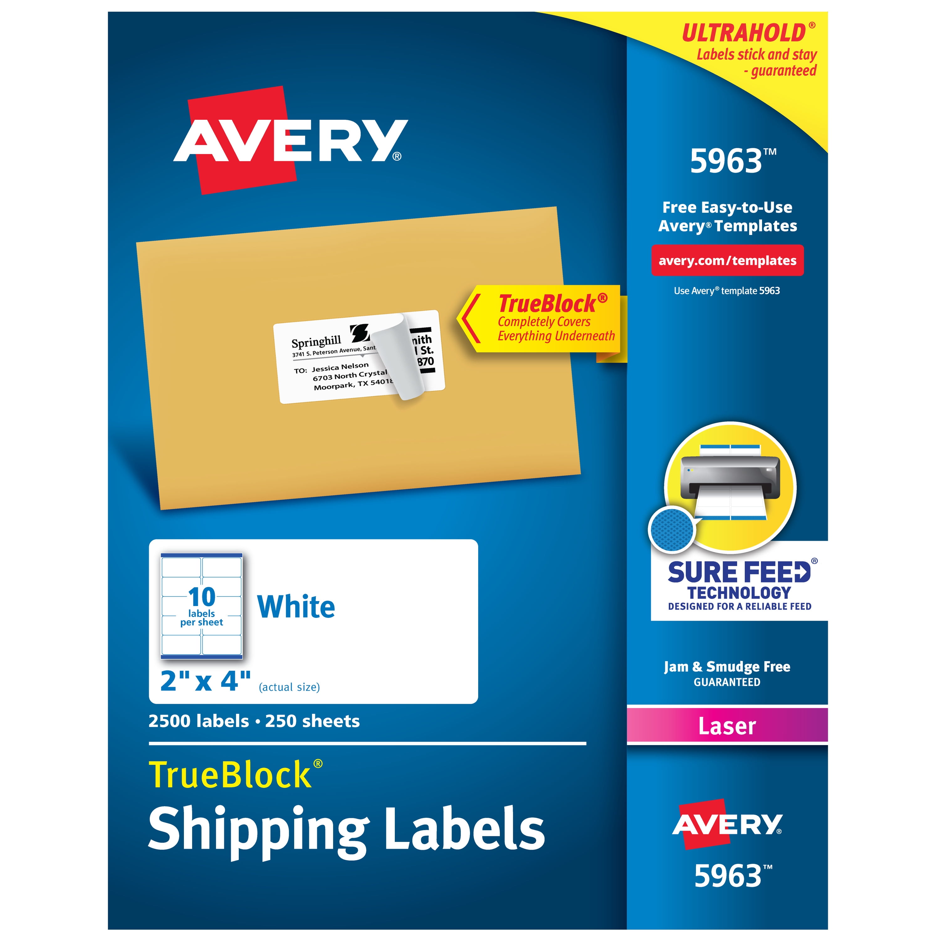 Avery Shipping Labels, 2" x 4", White, 2,500 Labels (5963)
