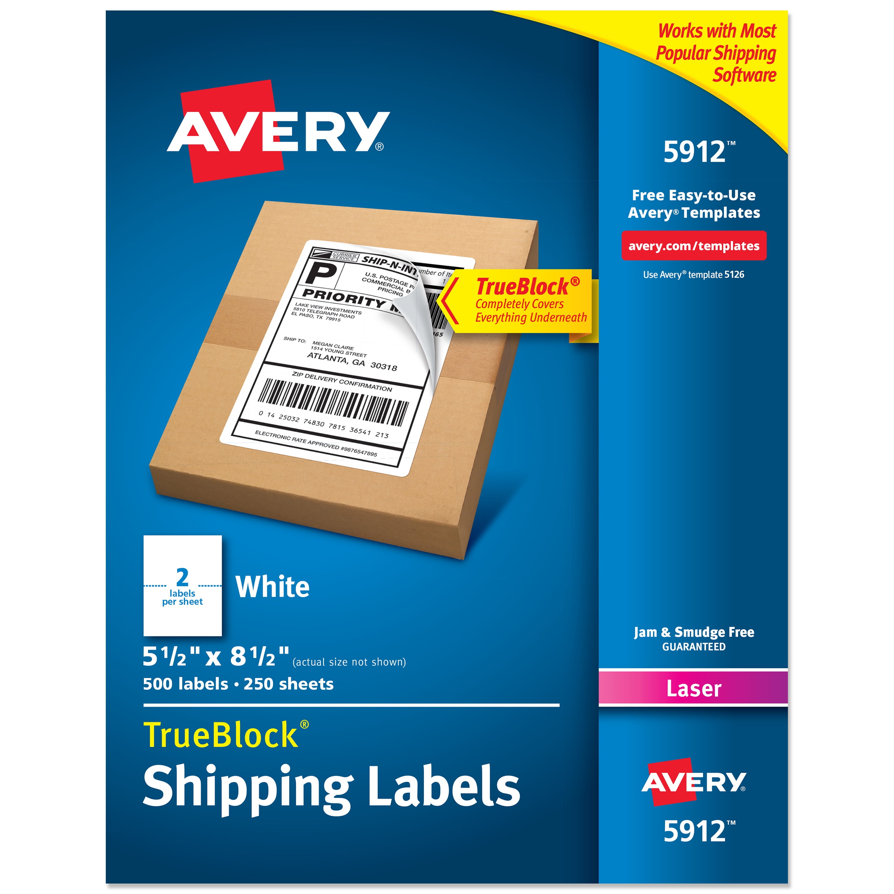 Avery Shipping Labels, 5.5" x 8.5", White, 500 Labels (5912)