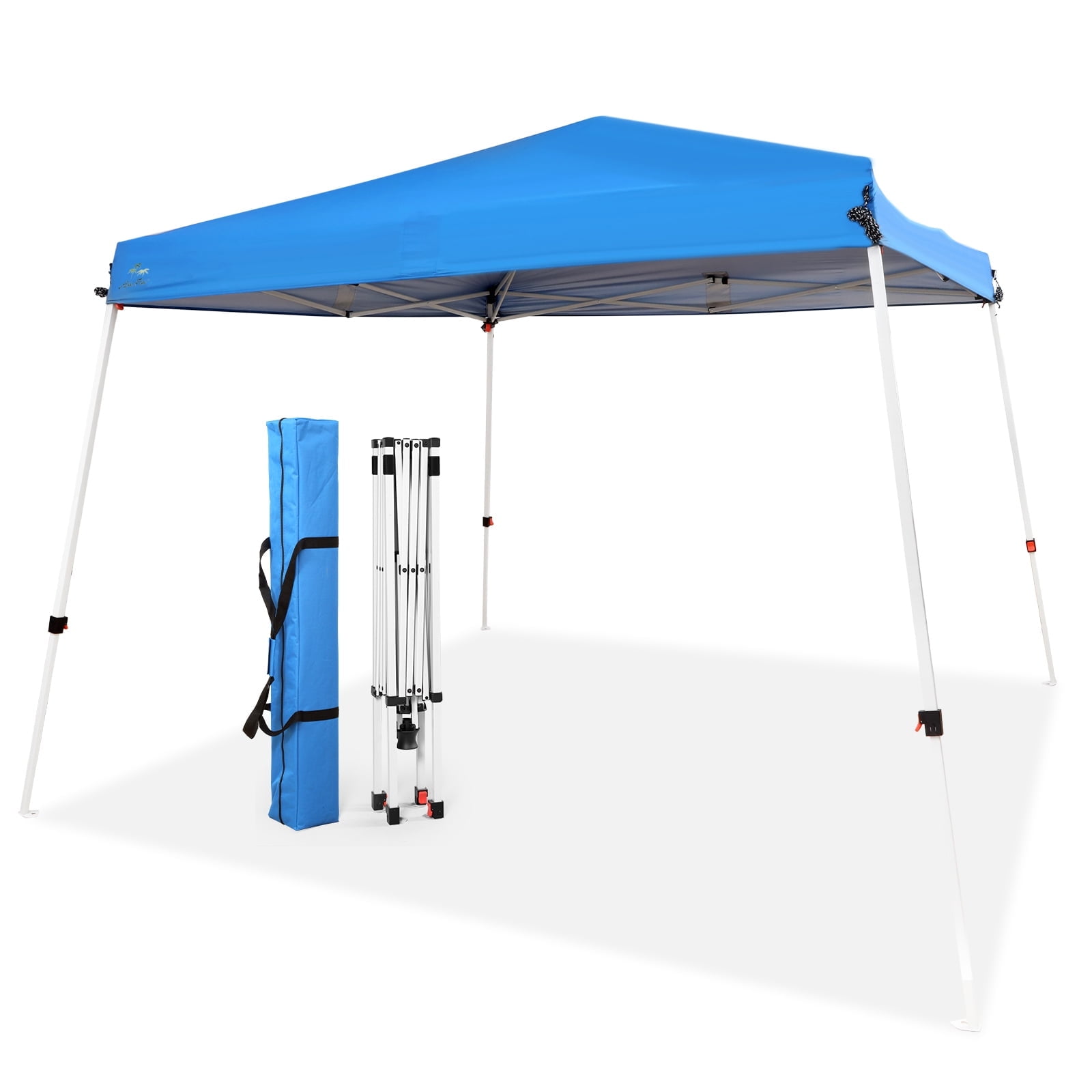 Abba Patio 10'x10' Slant Leg Outdoor Canopy, Waterproof Pop up Canopy w/ Carry Bag, Blue (2 Wheels)
