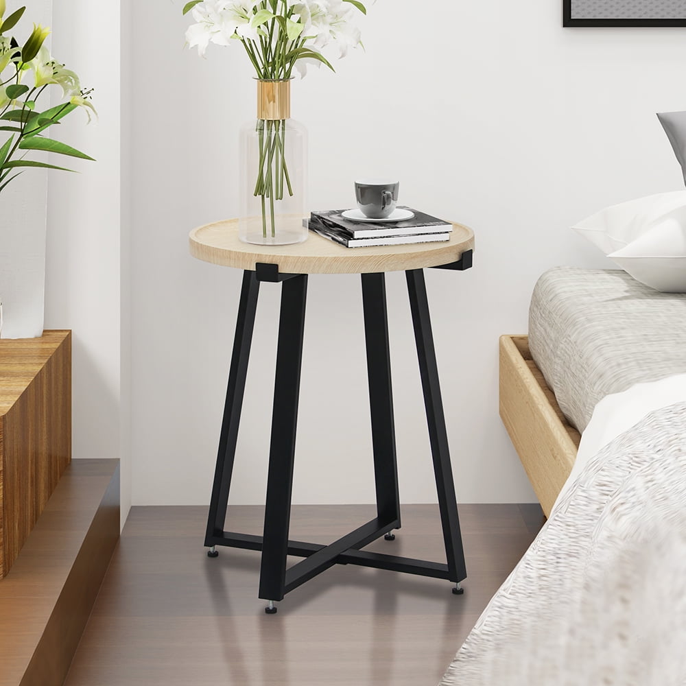 Abble Round Manufactured Wood End Table, Oak