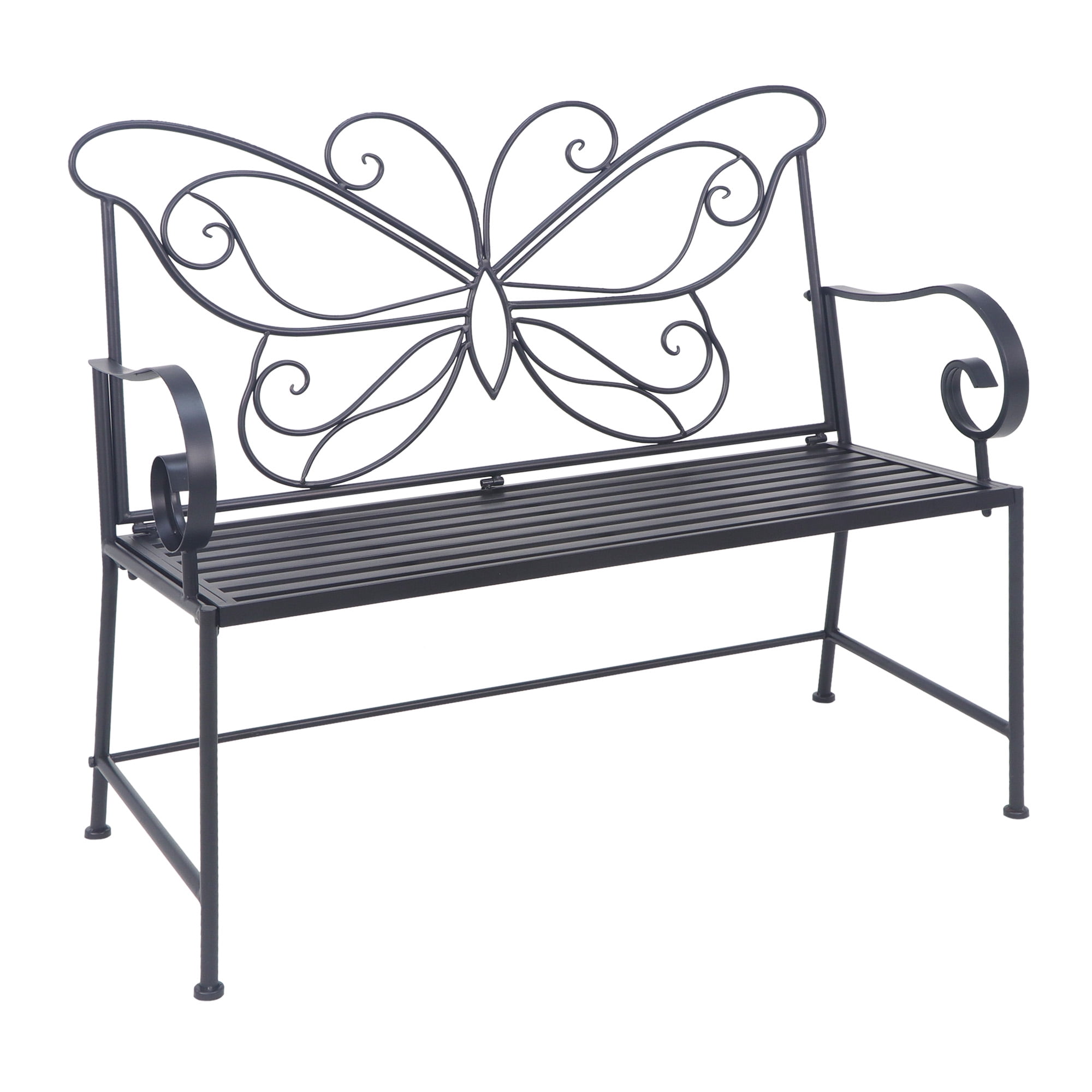 Kool 42" Outdoor Bench Metal Butterfly Design Patio Garden Bench, Black