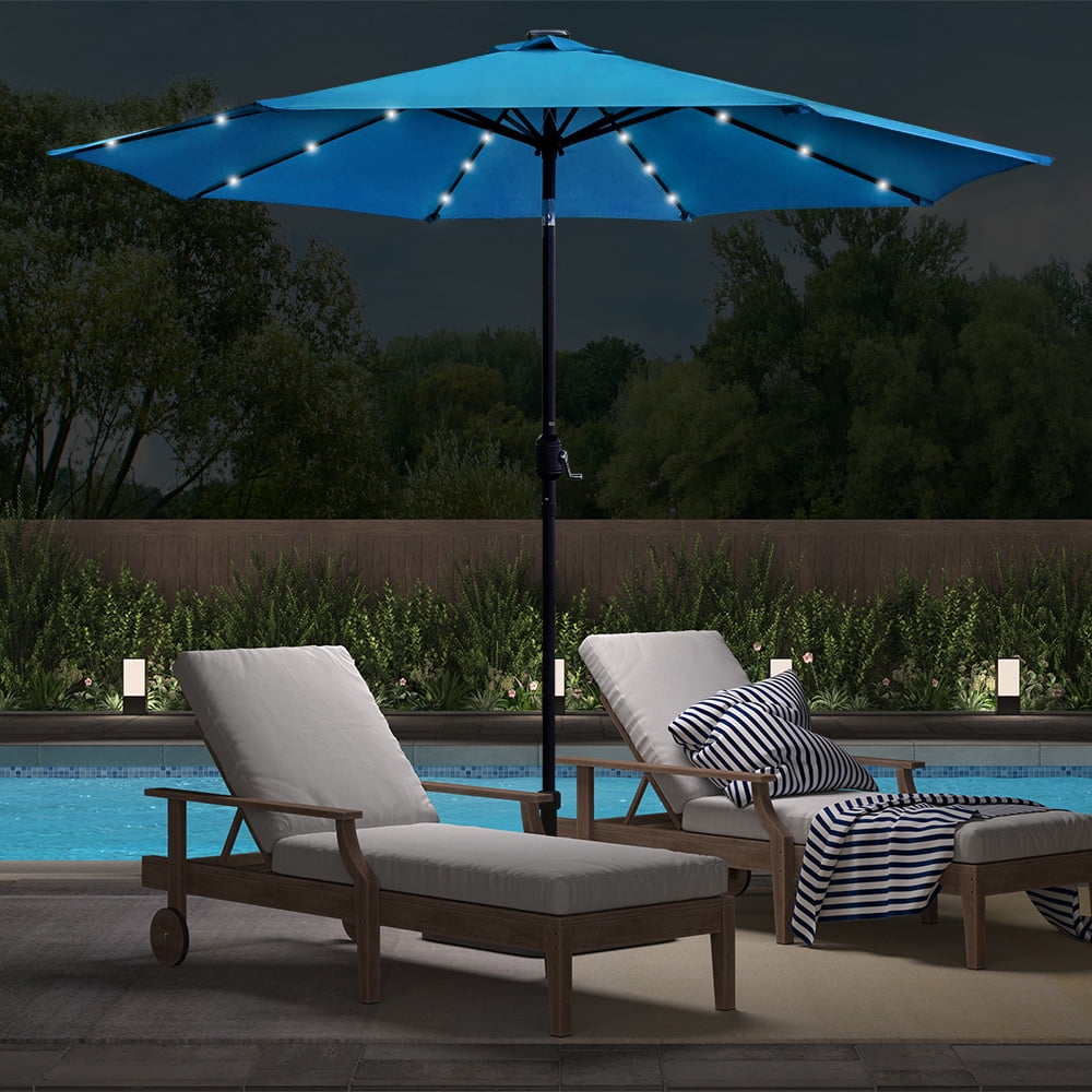 Abble 9ft Solar LED Lighted Patio Umbrella, Table Market Umbrella, Outdoor Umbrella for Garden, Deck, Backyard, Pool and Beach