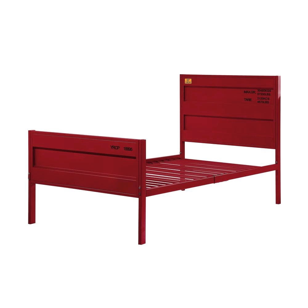 Acme Cargo Container Style Metal Twin Panel Bed in Red