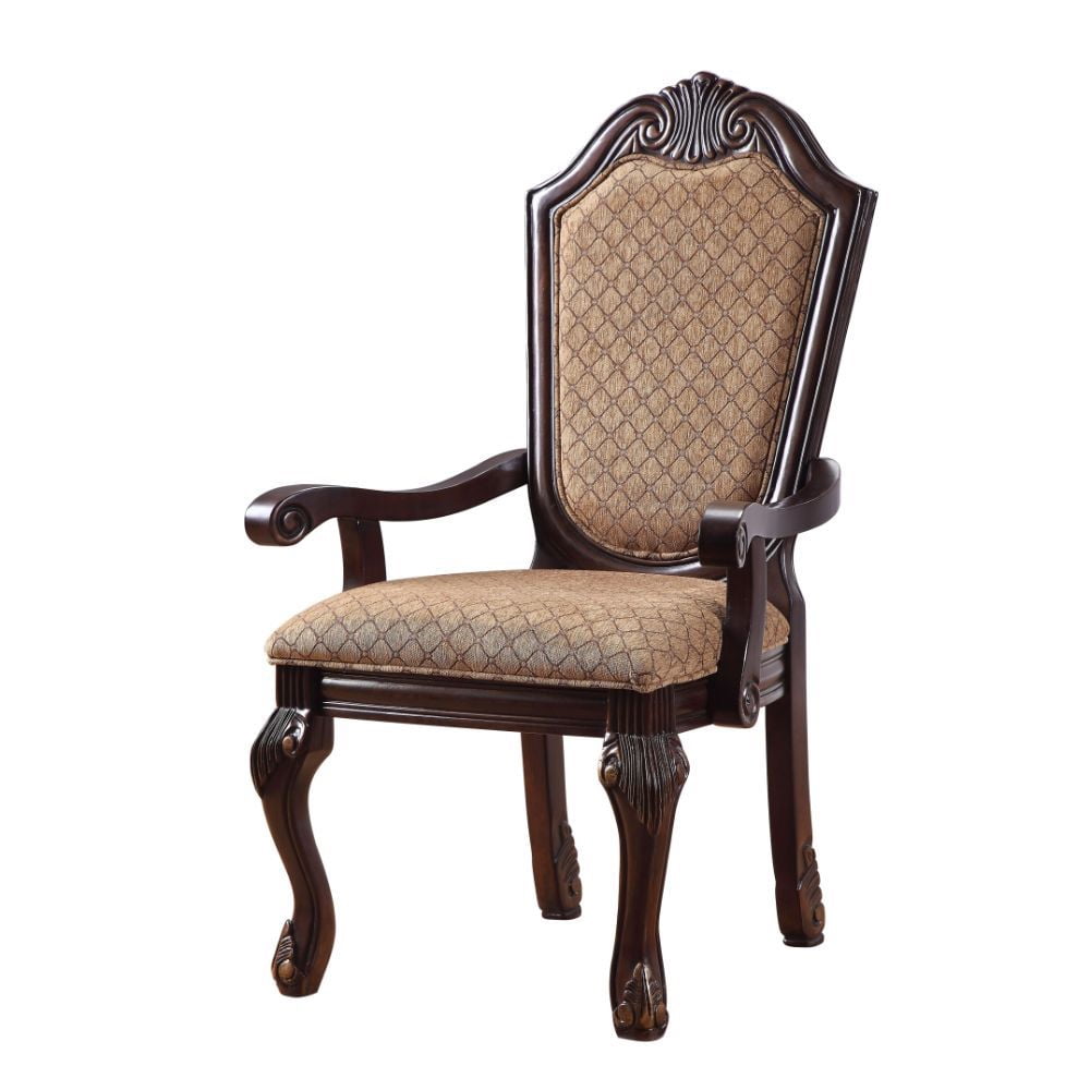 Acme Chateau De Ville Arm Chair in Light Brown and Espresso, Set of 2 Indoor Dining Chairs