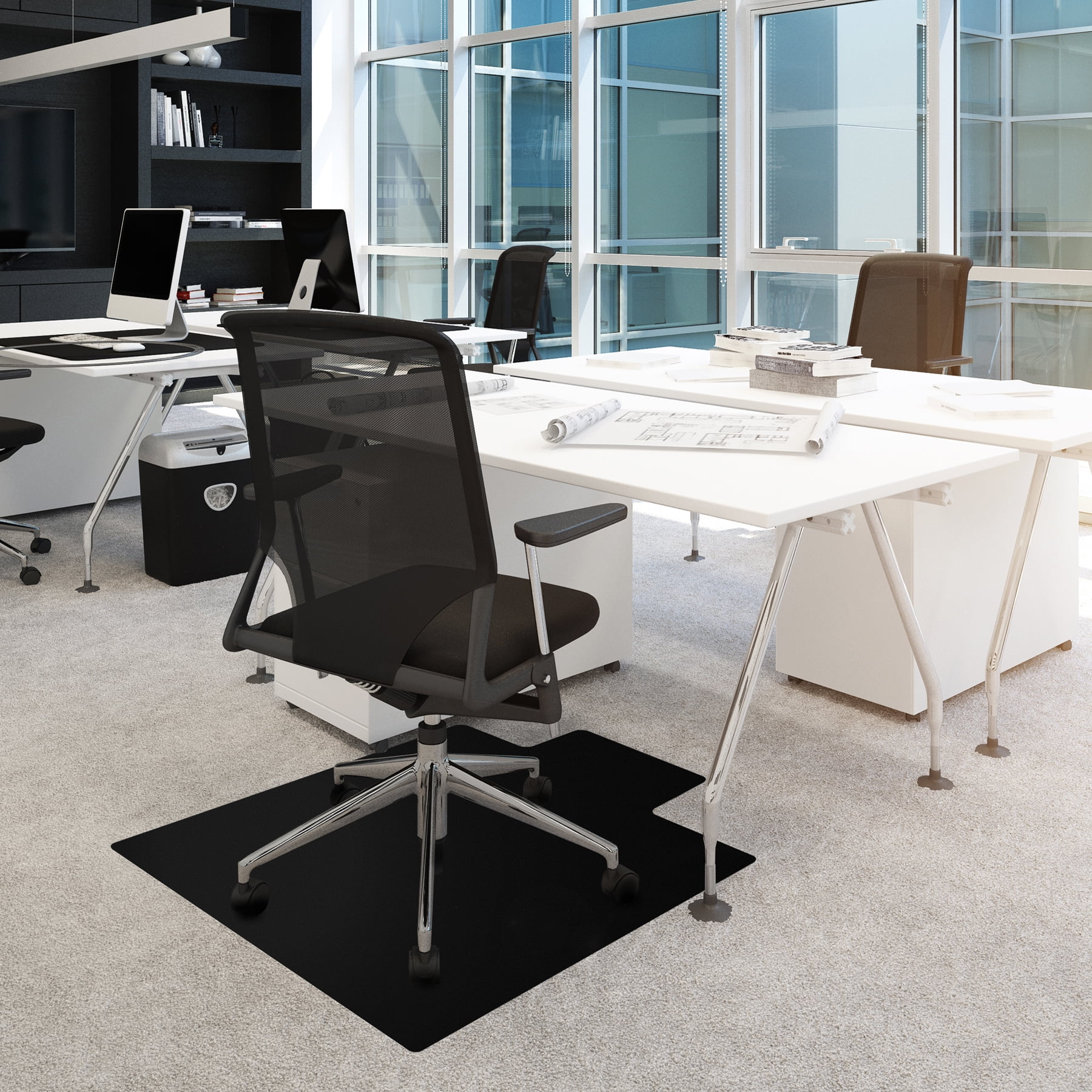 Advantagemat® Black Vinyl Lipped Chair Mat for Carpets - 45" x 53"
