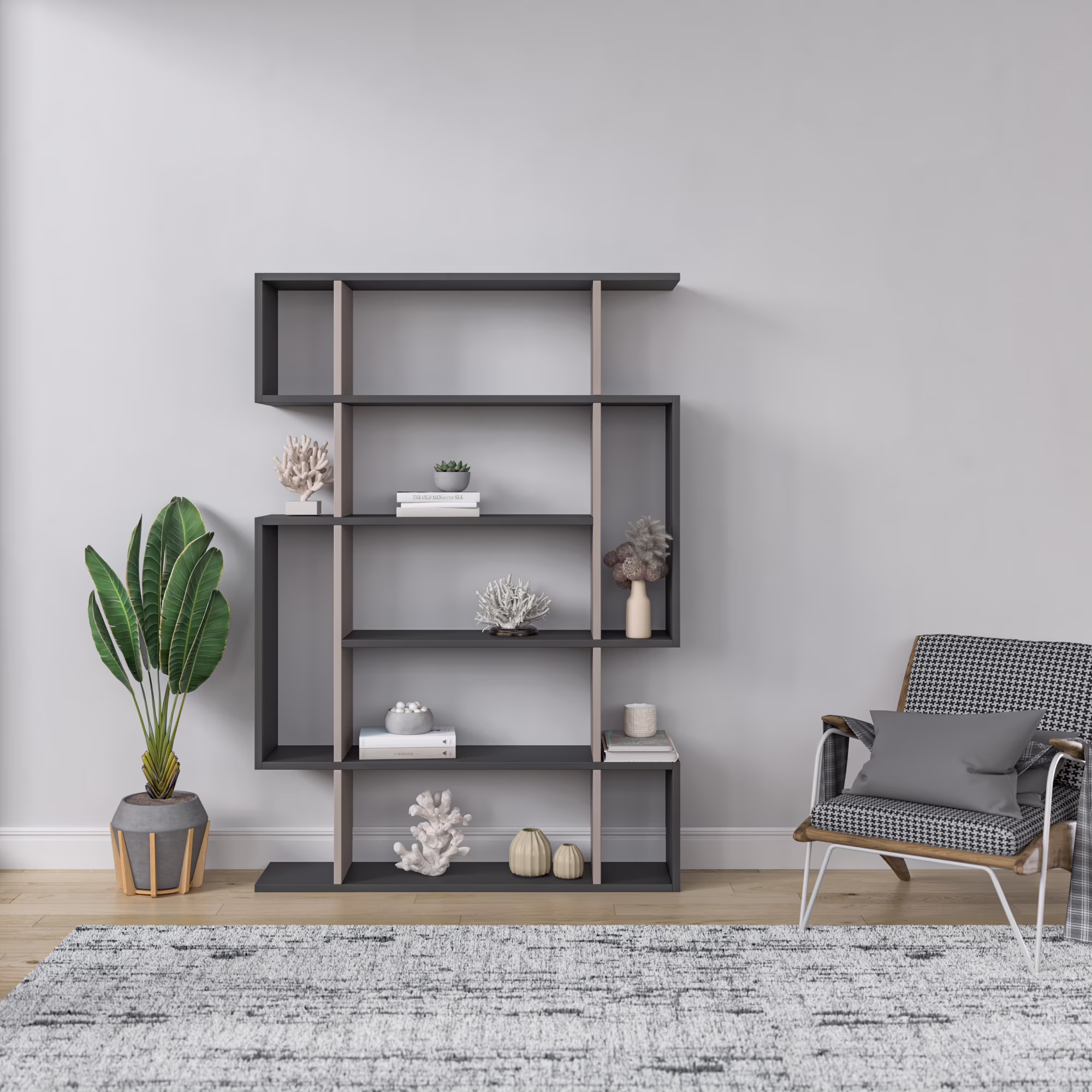 Ada Home Decor Furniture Multiple Tier Open Shelf Anthracite Light Mocha Blair Modern Bookcase