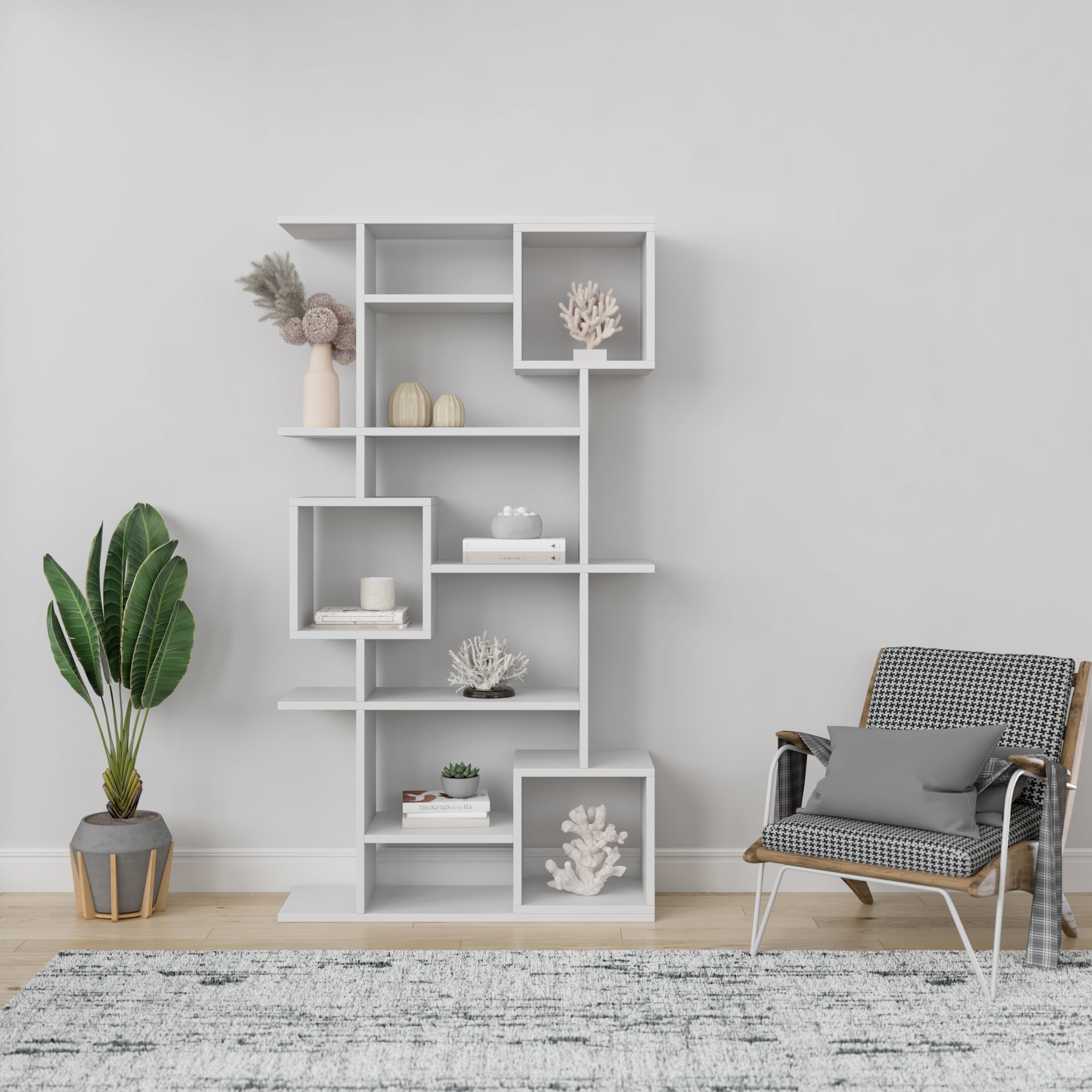 Ada Home Decor Multiple Tier Open Shelf Modern Bookcase, White