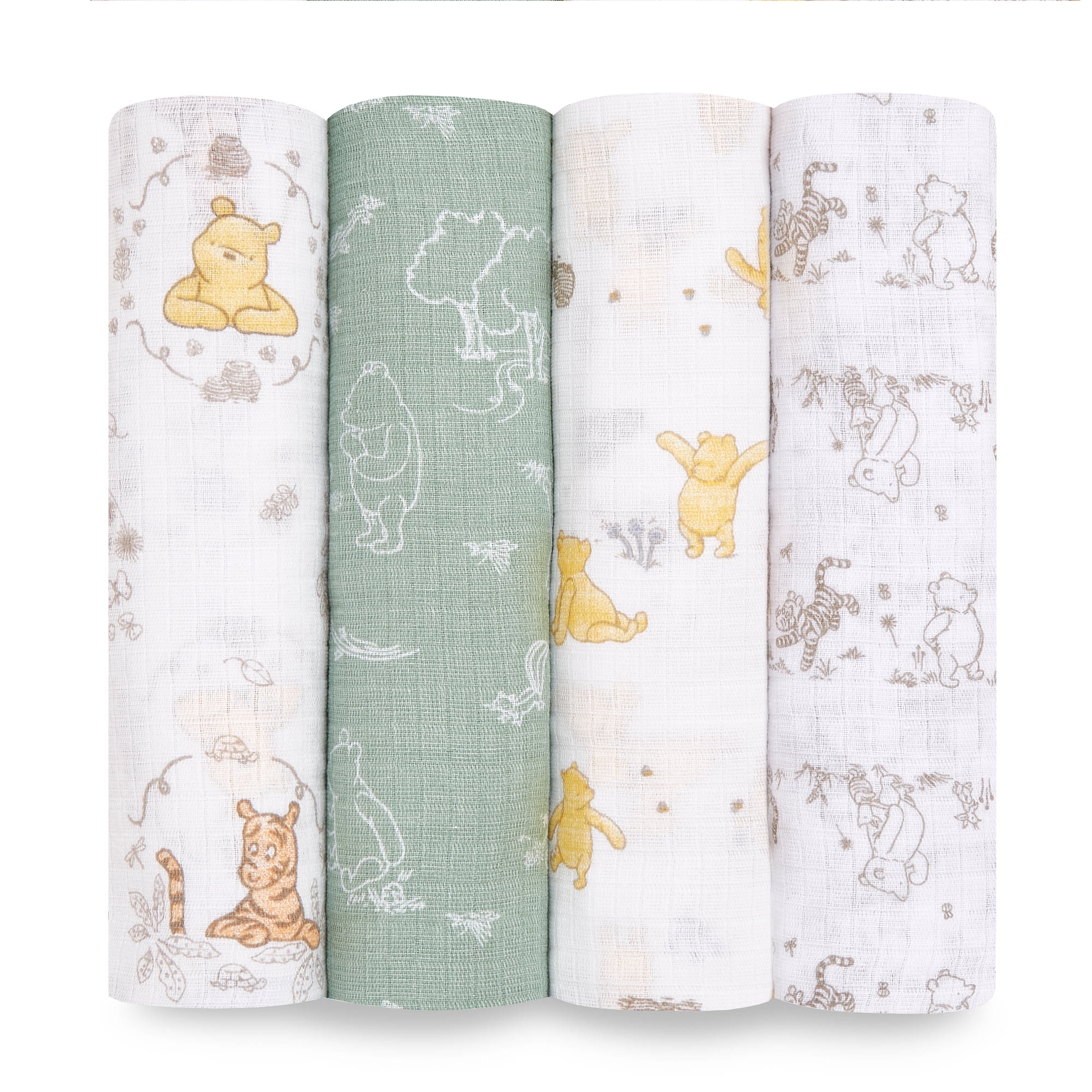 aden + anais x Disney Baby, Cotton Muslin Swaddle Blanket, Winnie the Pooh, Unisex, Infants, 4-Pk