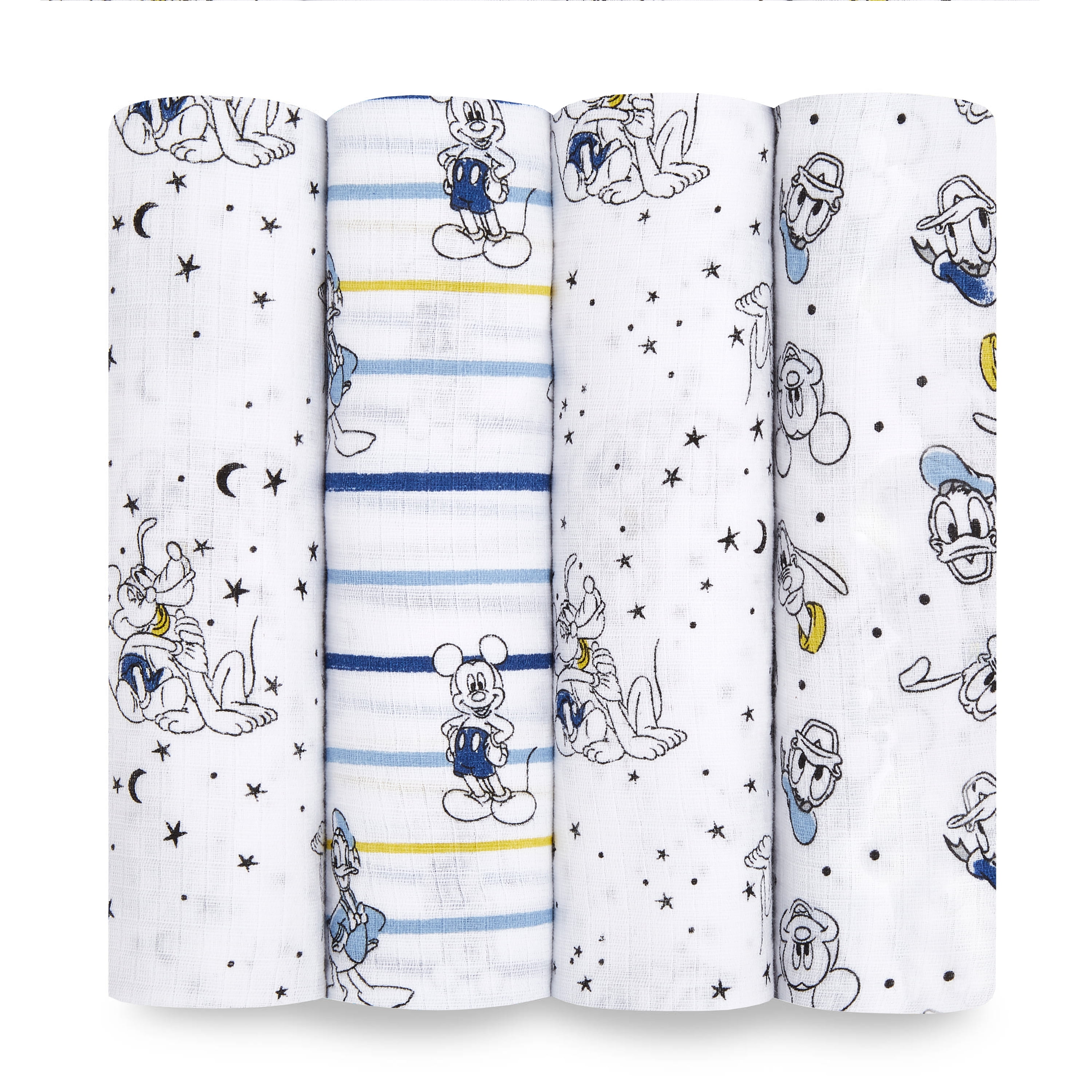 aden + anais Essentials Disney 100% Muslin Cotton Swaddle Blanket, Unisex, 4 Pack, Mickey