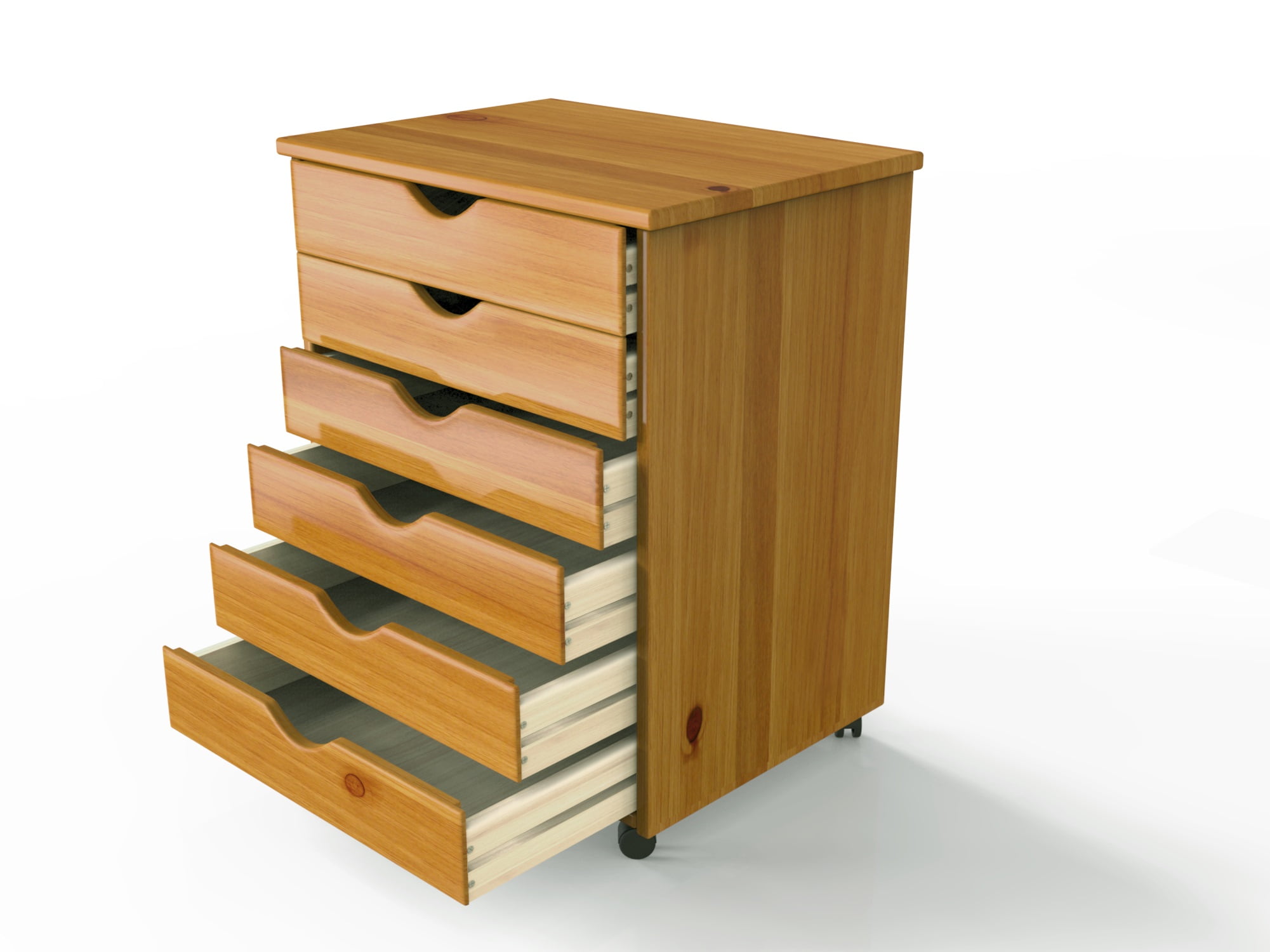 Jela Original Roll Cart, Solid Wood, 6 Drawer Extra Wide Roll Cart, Med Pine