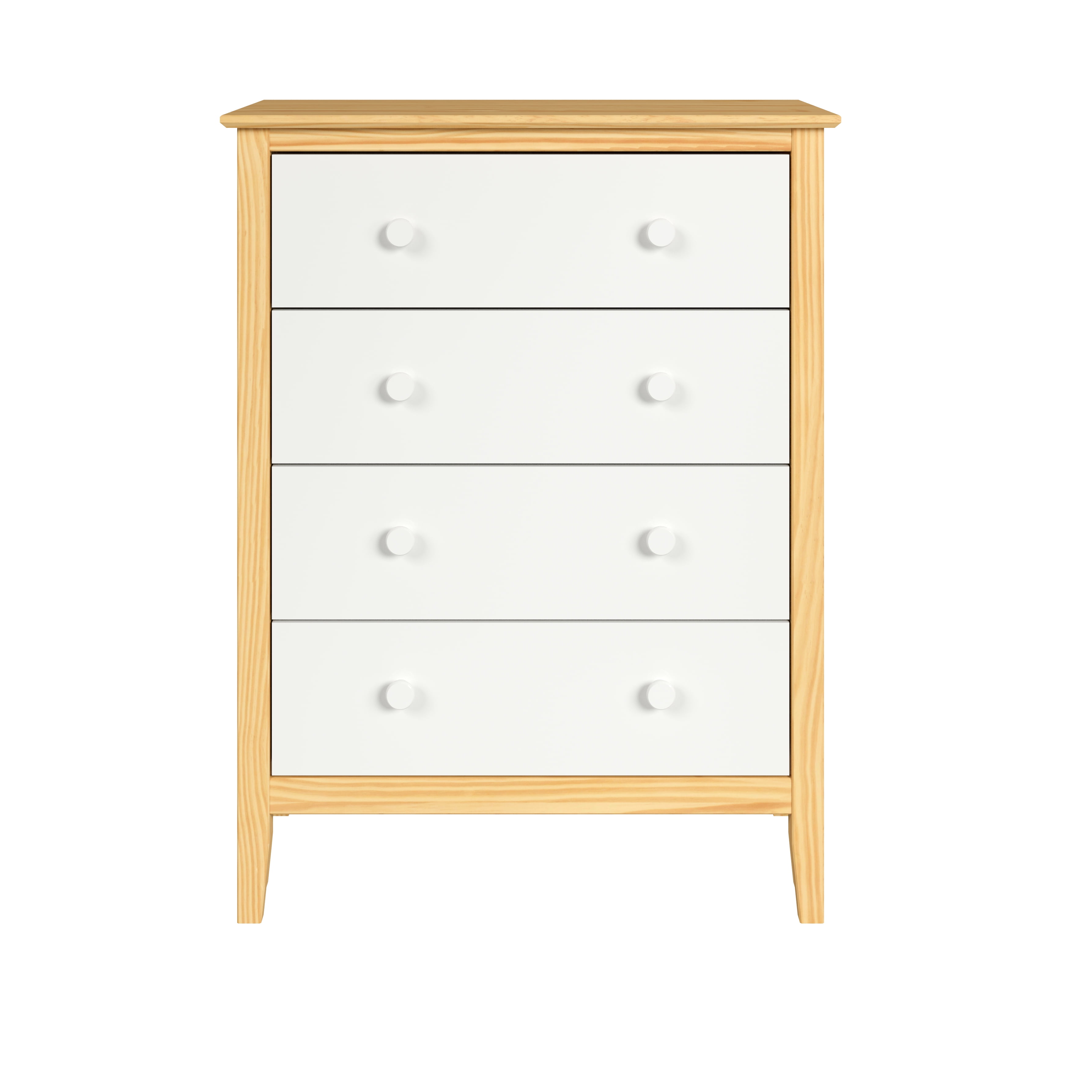 Jela Solid Wood Easy Pieces 4 Drawer Dresser Natural w/White Front, White and Natural Knobs