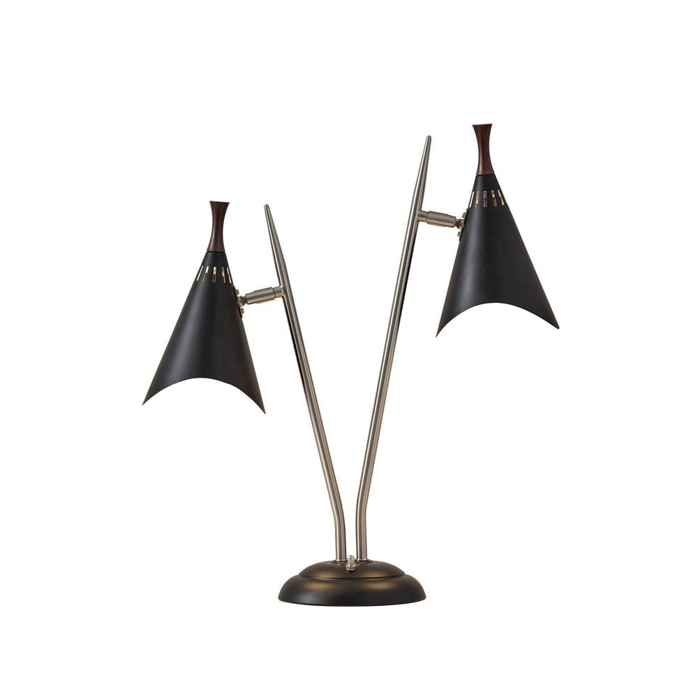 Adesso Draper Desk Lamp, Brushed Steel,Black painted with wood accent
