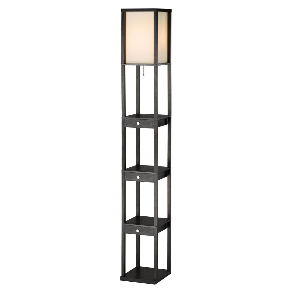 Adesso Murray Three Drawer Shelf Lamp in Black PVC Veneer on MDF with a Off-white Shade