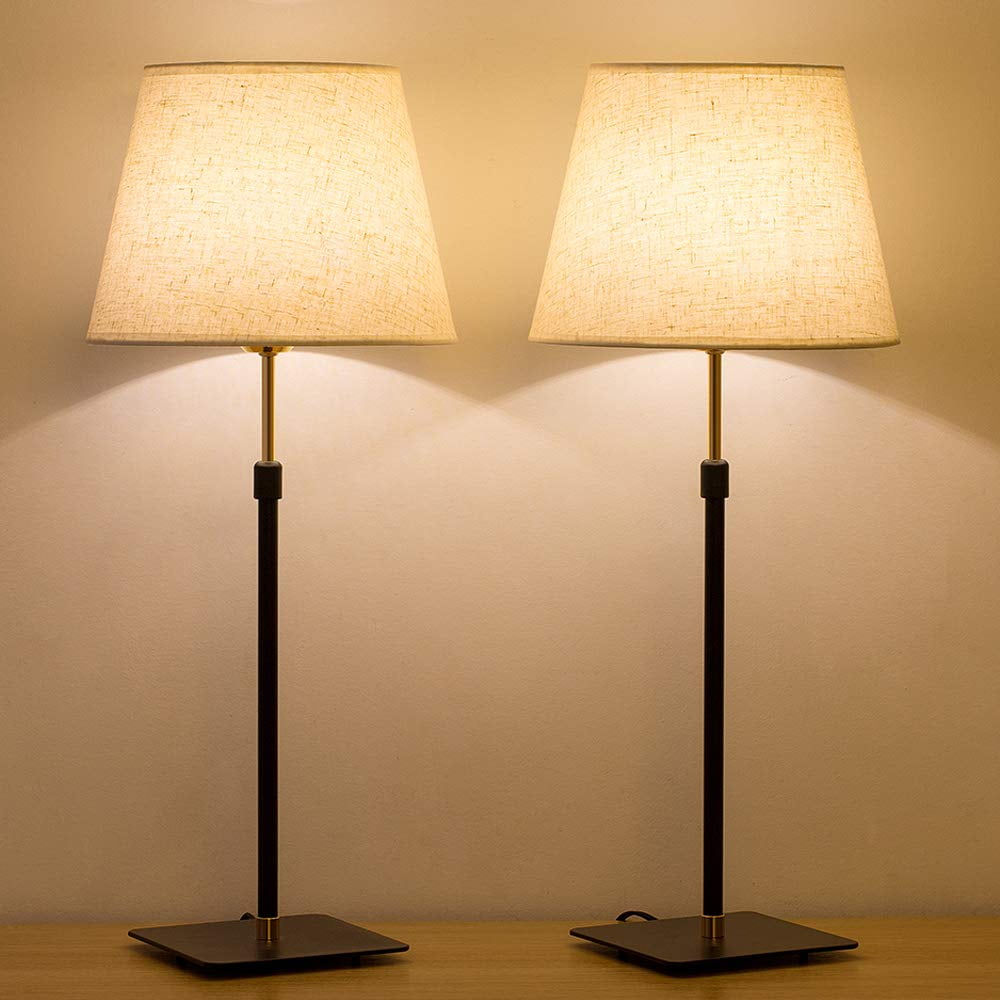 Adjustment Bedside Metal Desk Lamps, Linen Fabric Lamp Shade, Set of 2